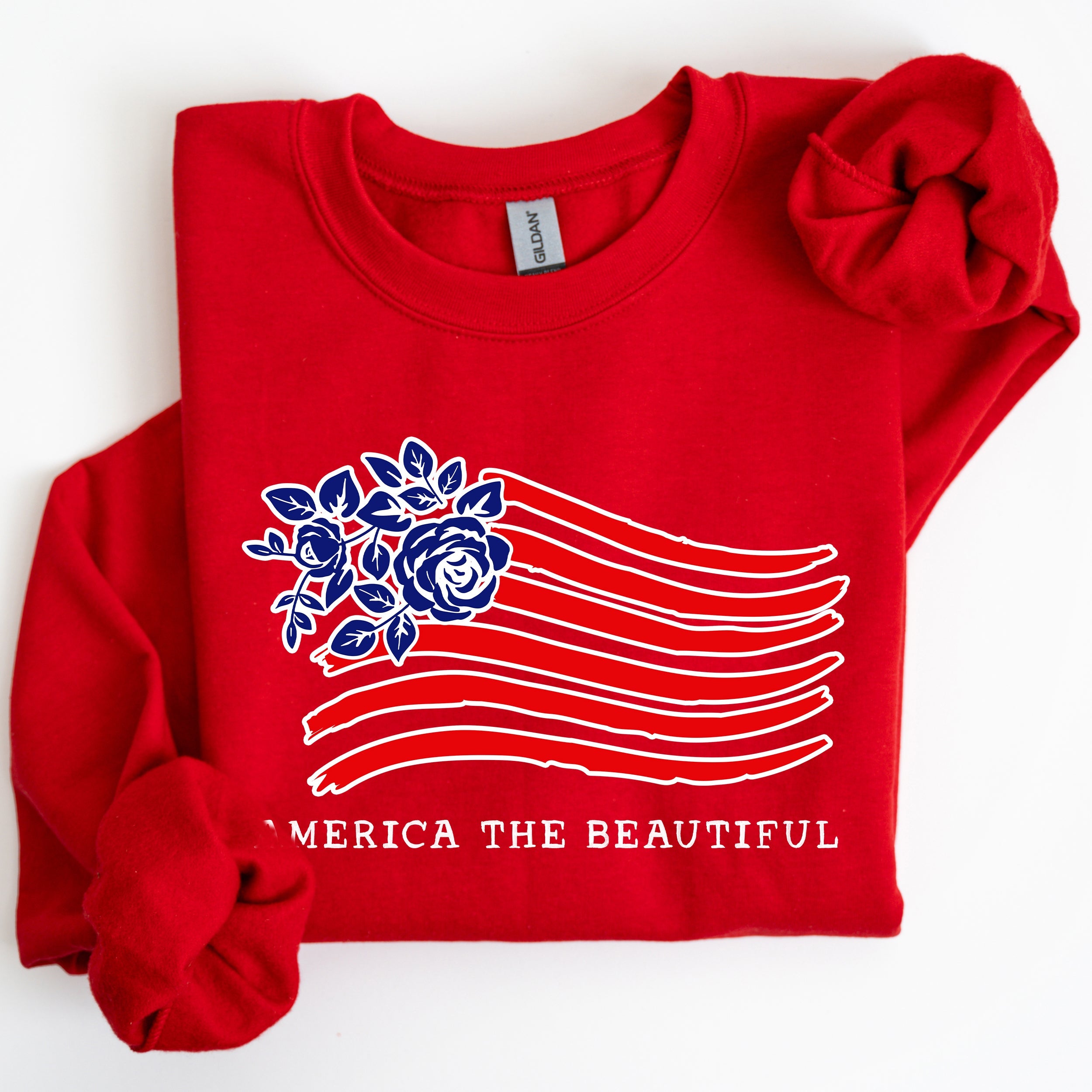 America The Beautiful, Flower Flag, Patriotic Sweatshirt