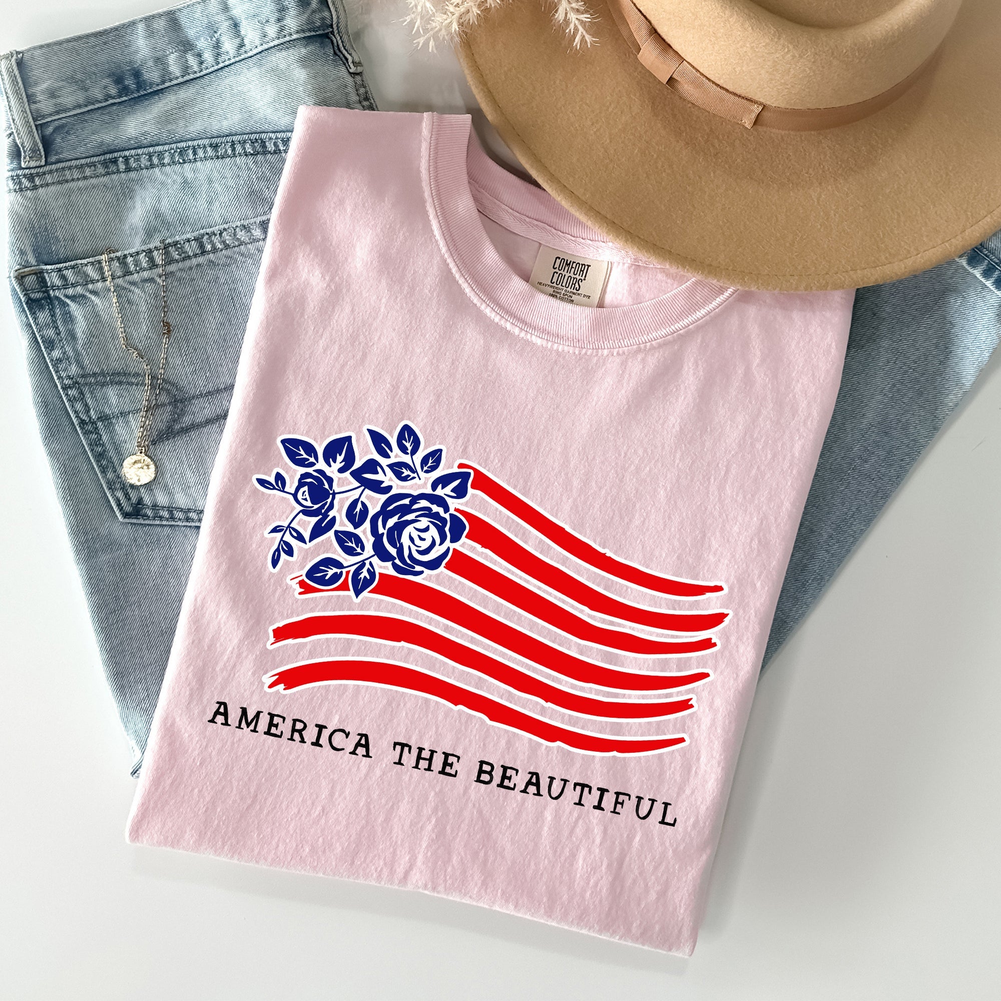 America The Beautiful, Flower Flag, Patriotic Tshirt Comfort Colors T-Shirt