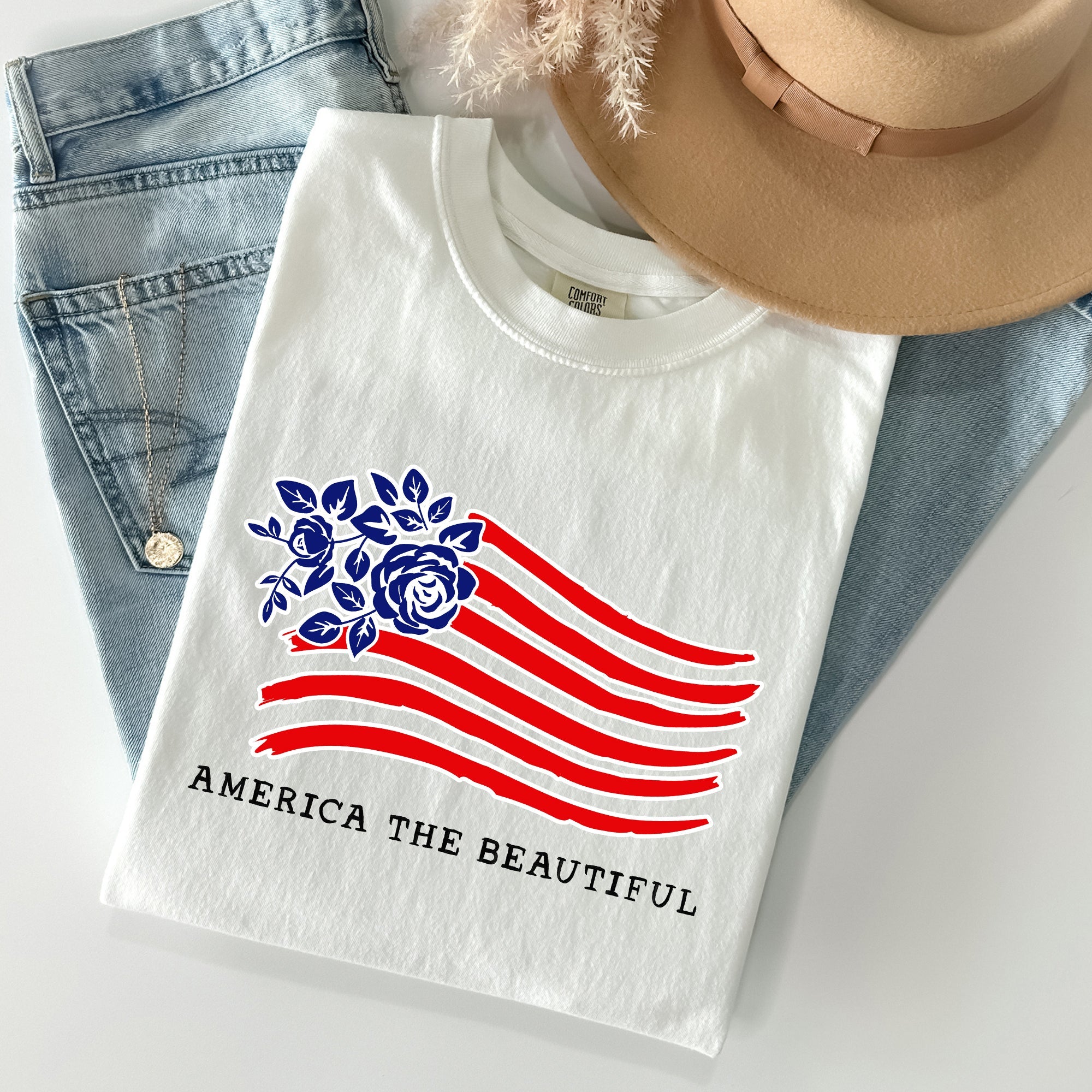 America The Beautiful, Flower Flag, Patriotic Tshirt Comfort Colors T-Shirt
