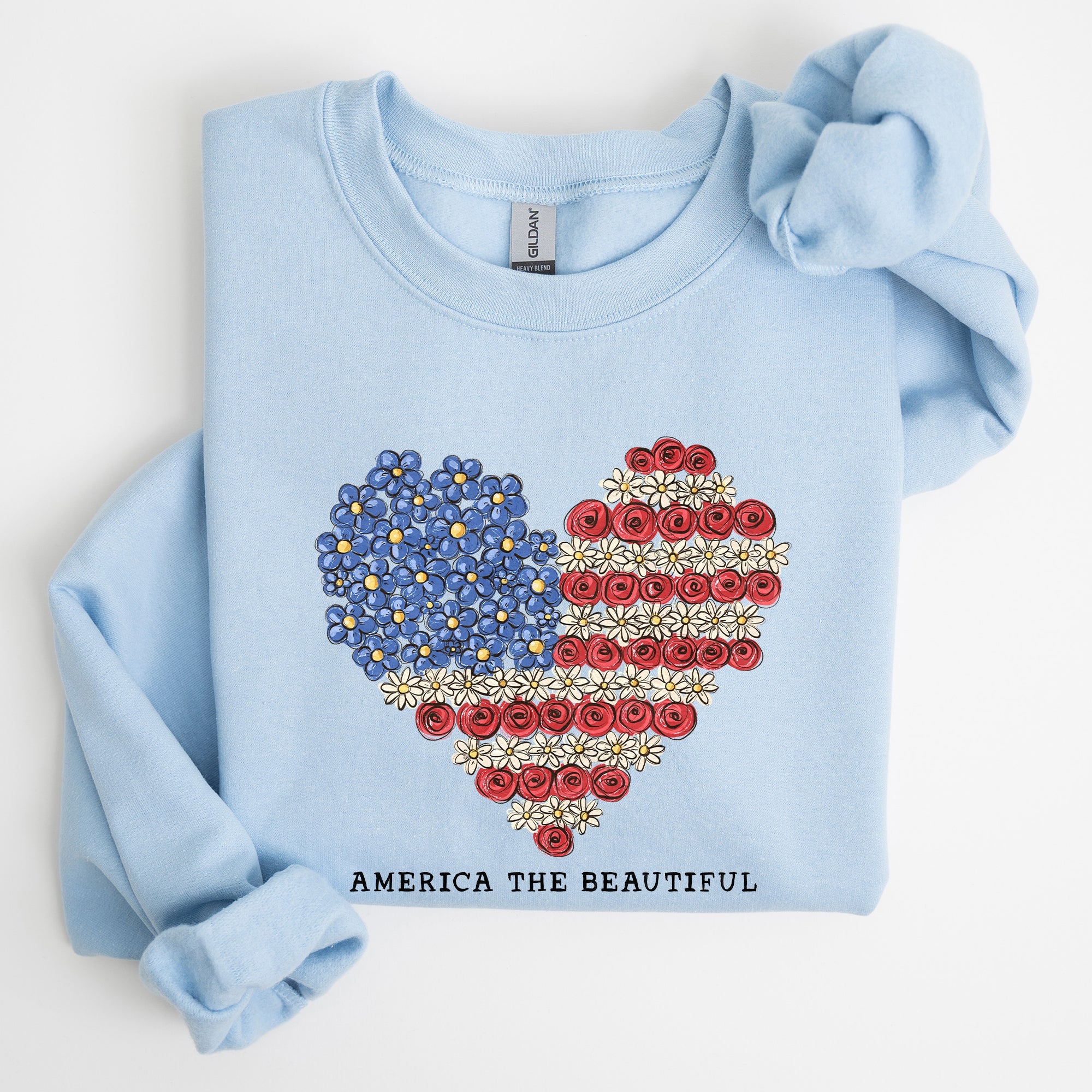 America The Beautiful, Flowers, Heart Flag, Sweatshirt