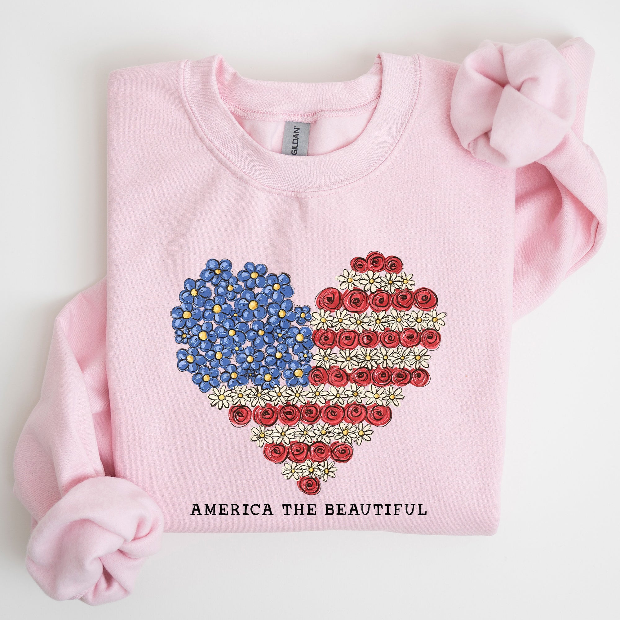 America The Beautiful, Flowers, Heart Flag, Sweatshirt