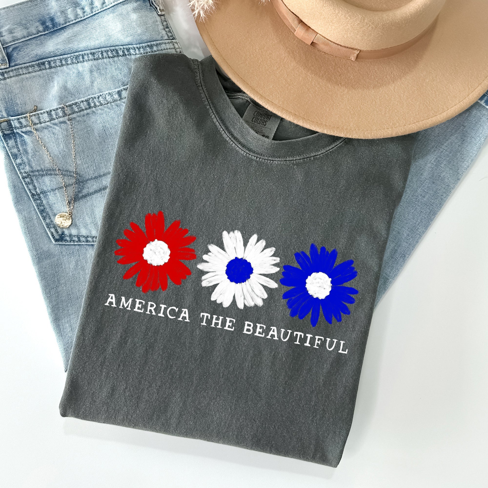 America The Beautiful, Flowers, Red White Blue Tshirt Comfort Colors T-Shirt