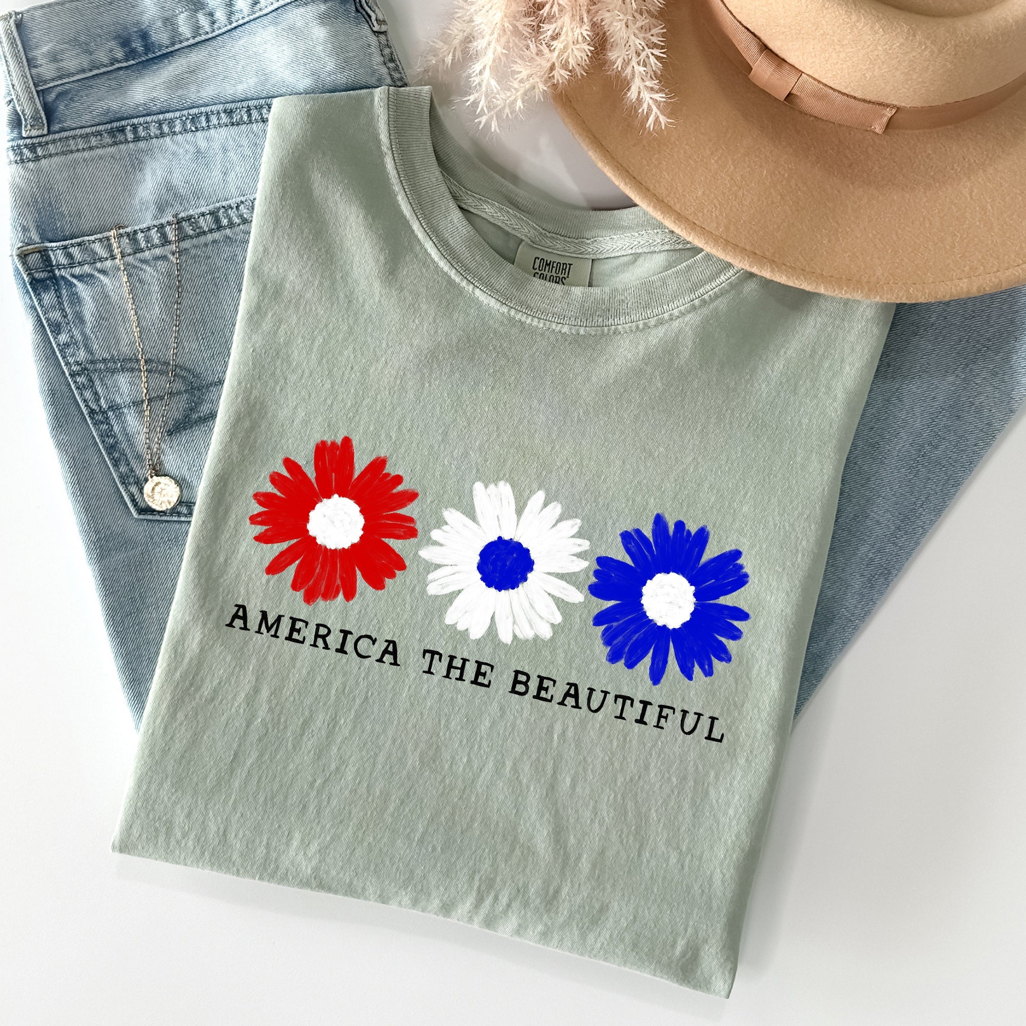 America The Beautiful, Flowers, Red White Blue Tshirt Comfort Colors T-Shirt