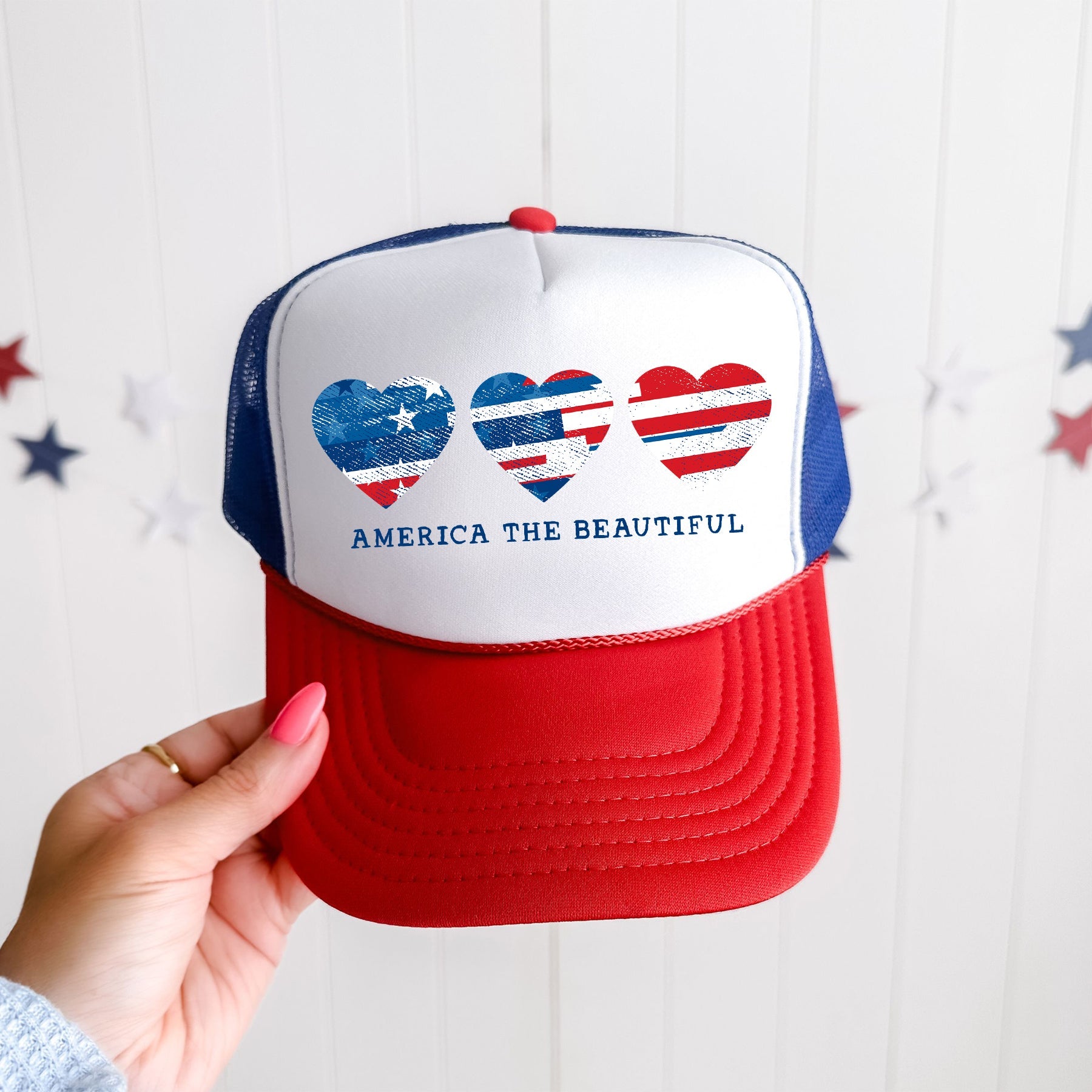 America The Beautiful, Hearts, Patriotic, Snapback Trucker Hat