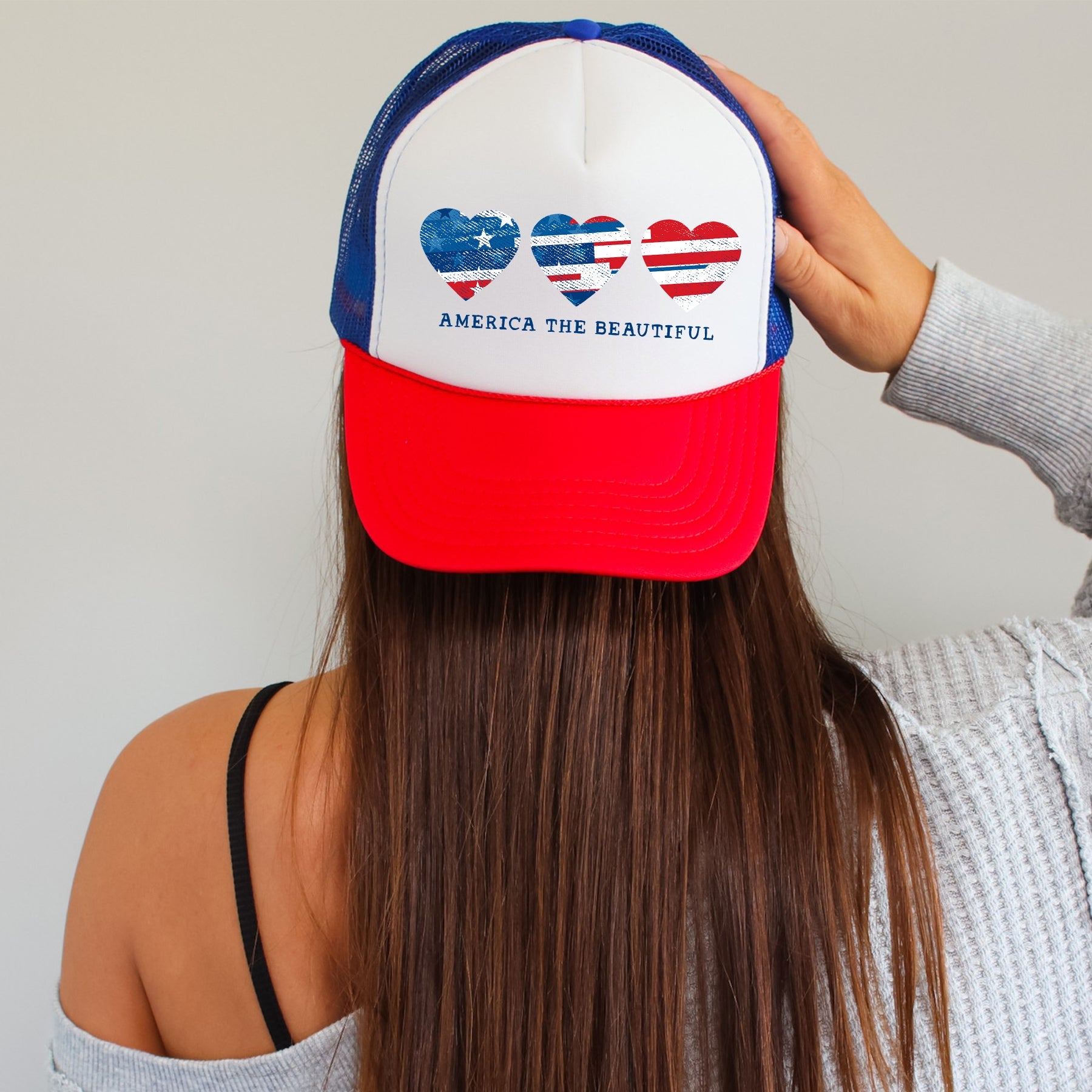 America The Beautiful, Hearts, Patriotic, Snapback Trucker Hat