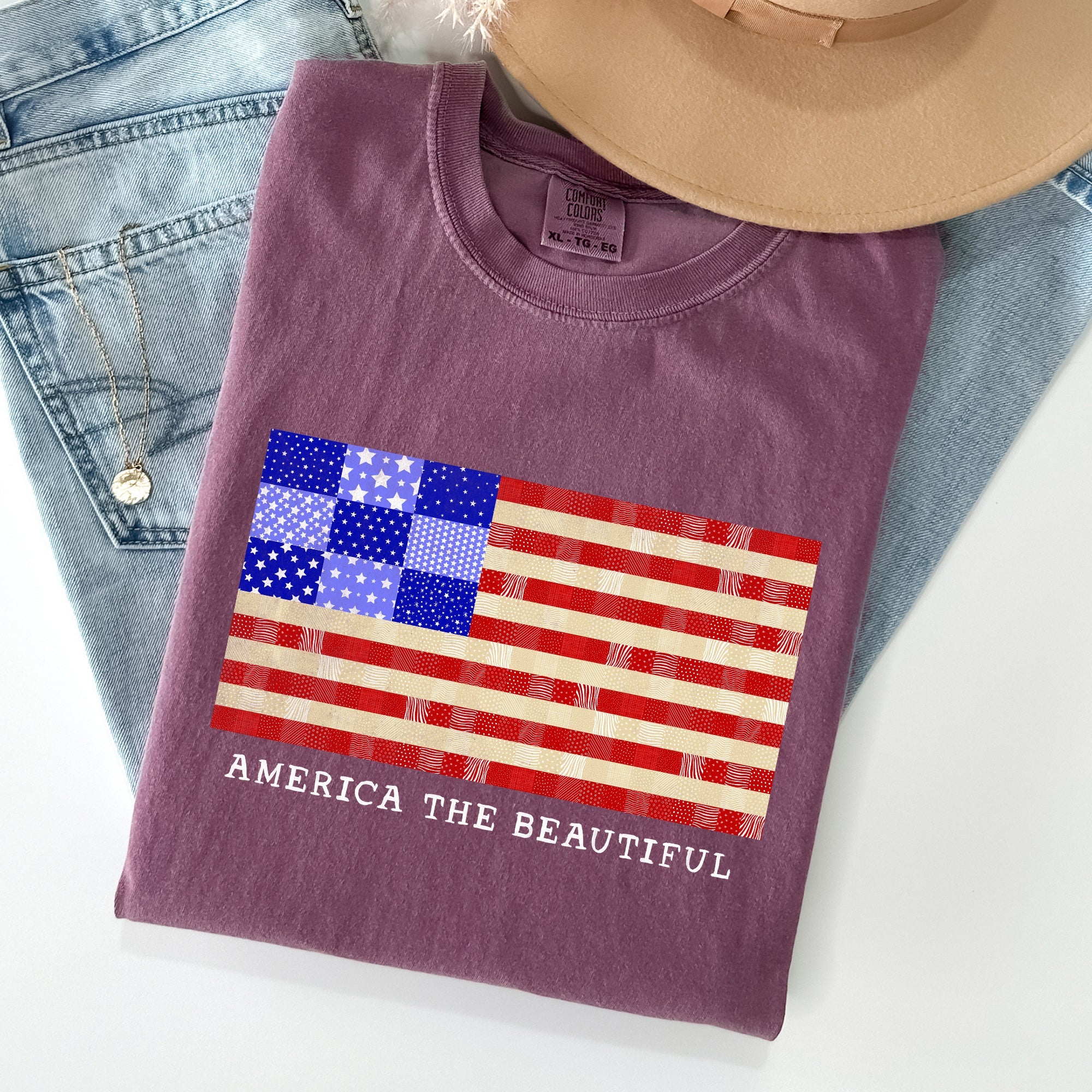 America The Beautiful, Quilt, Flag, 4th of July Tshirt Comfort Colors T-Shirt