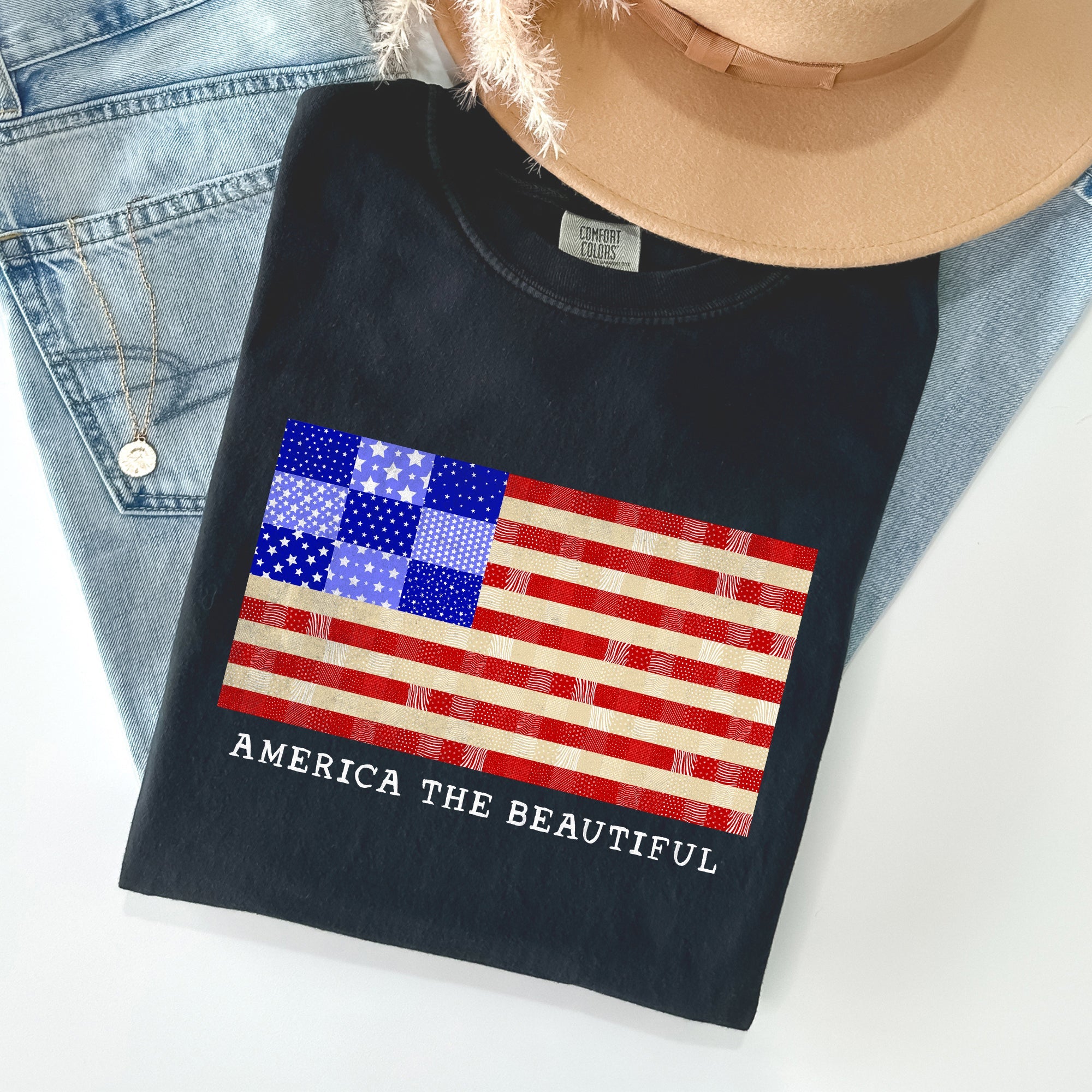 America The Beautiful, Quilt, Flag, 4th of July Tshirt Comfort Colors T-Shirt