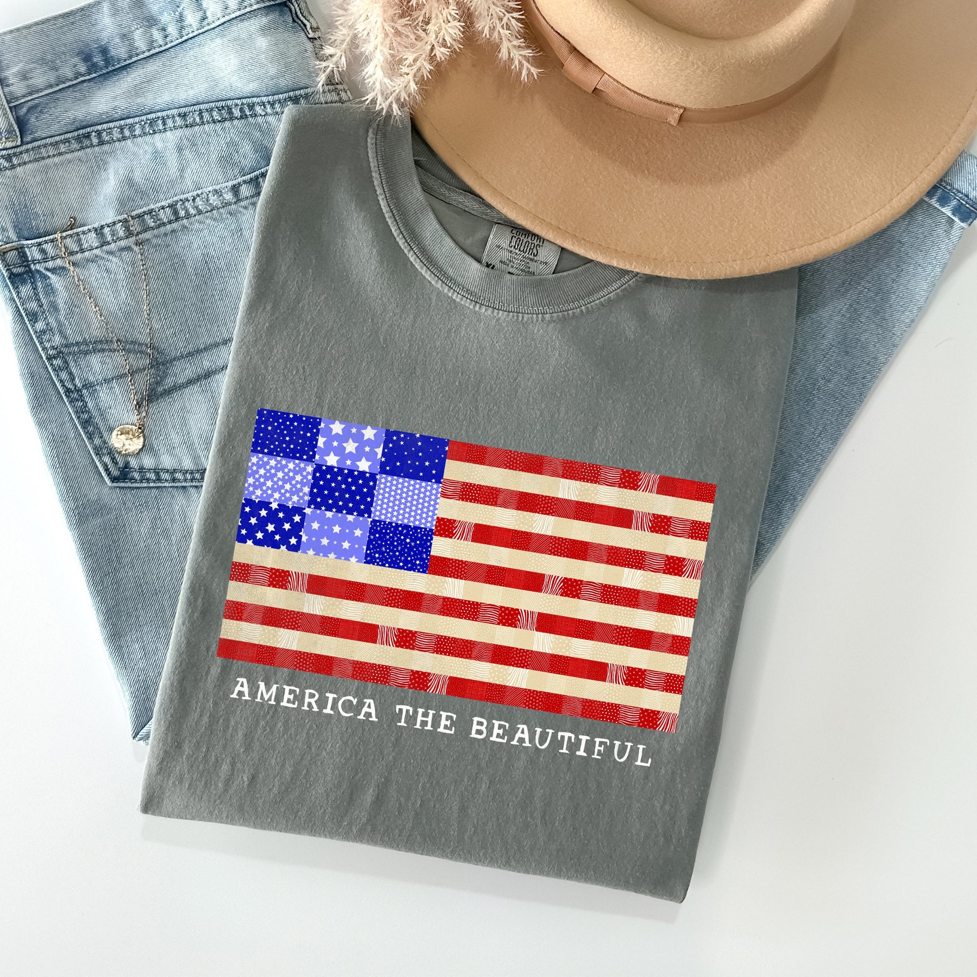 America The Beautiful, Quilt, Flag, 4th of July Tshirt Comfort Colors T-Shirt