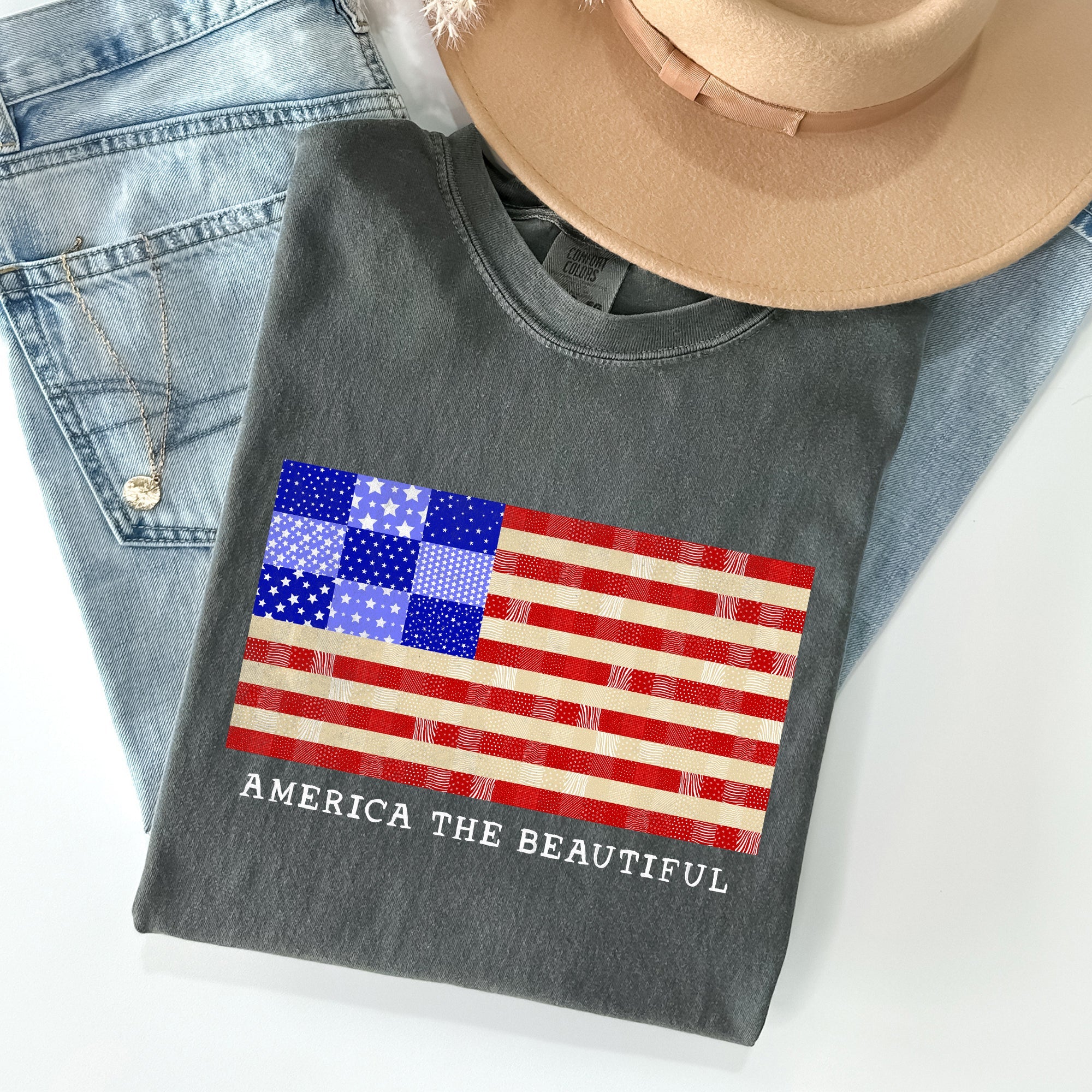 America The Beautiful, Quilt, Flag, 4th of July Tshirt Comfort Colors T-Shirt
