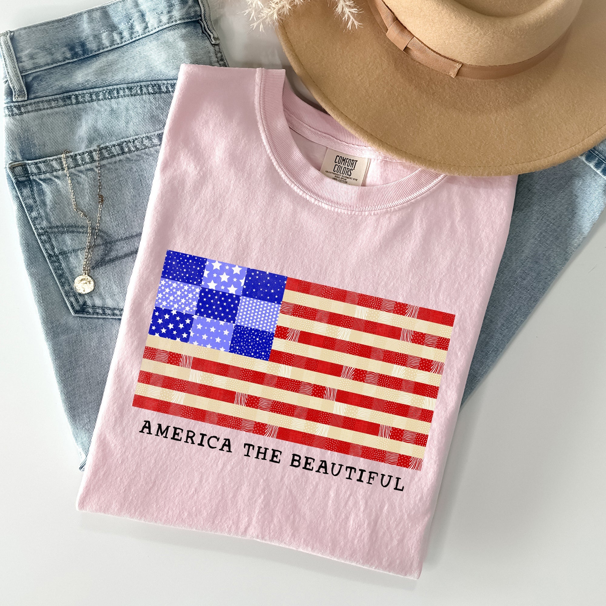 America The Beautiful, Quilt, Flag, 4th of July Tshirt Comfort Colors T-Shirt
