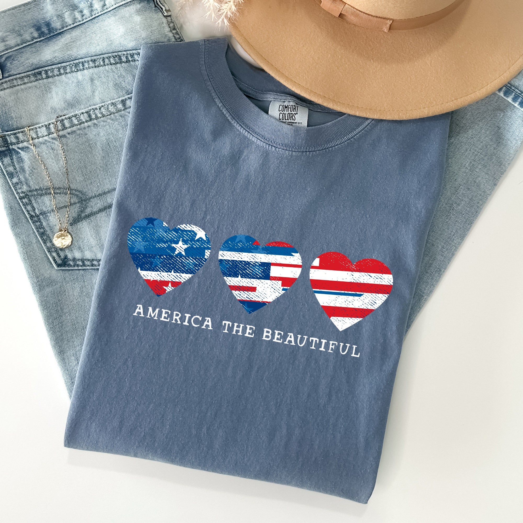 America The Beautiful, Retro Hearts, Patriotic Tshirt Comfort Colors T-Shirt