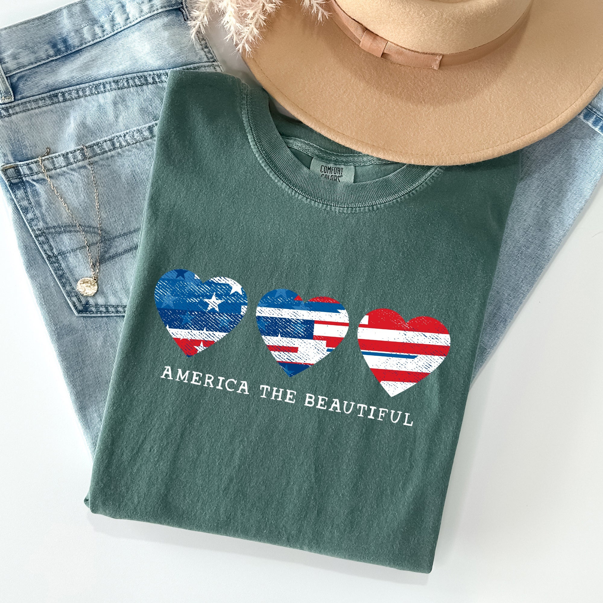 America The Beautiful, Retro Hearts, Patriotic Tshirt Comfort Colors T-Shirt