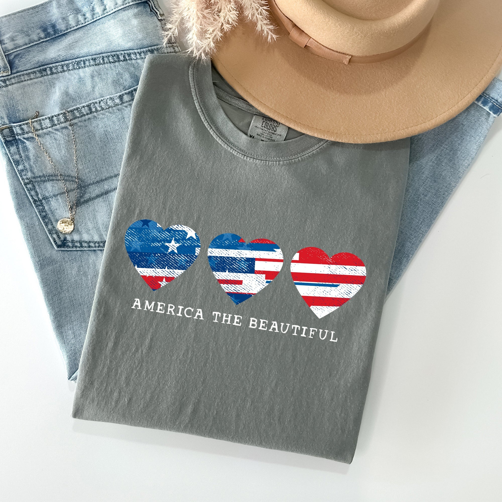 America The Beautiful, Retro Hearts, Patriotic Tshirt Comfort Colors T-Shirt