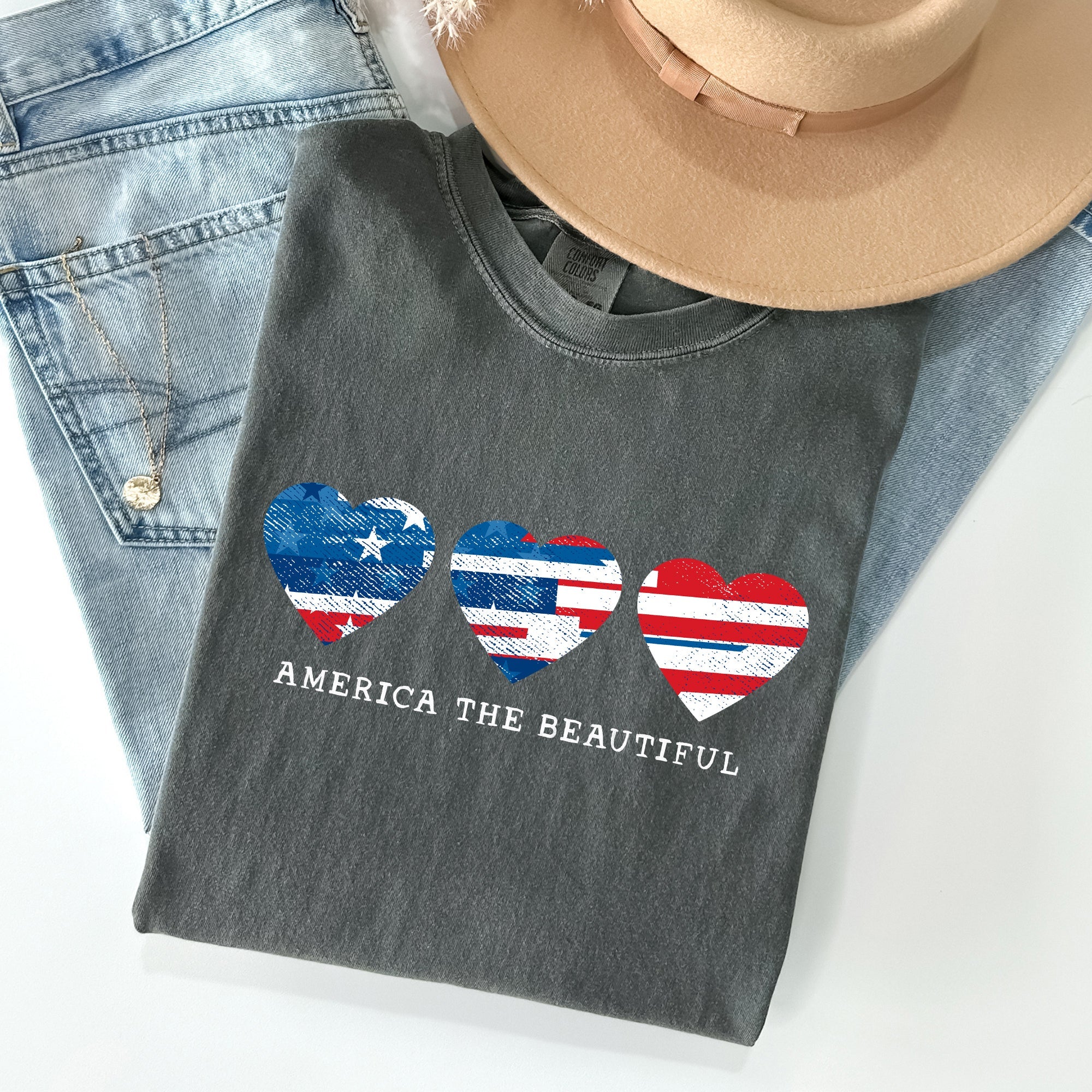 America The Beautiful, Retro Hearts, Patriotic Tshirt Comfort Colors T-Shirt