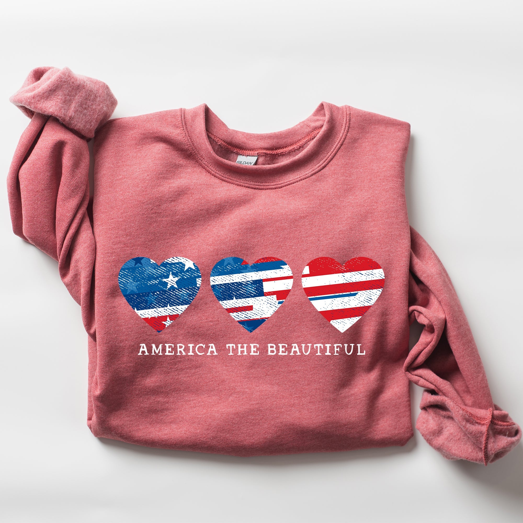 America The Beautiful, Retro Hearts, Patriotic Sweatshirt