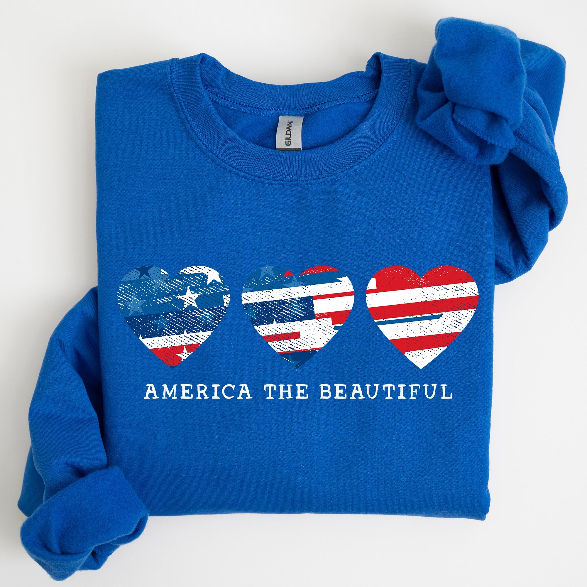 America The Beautiful, Retro Hearts, Patriotic Sweatshirt