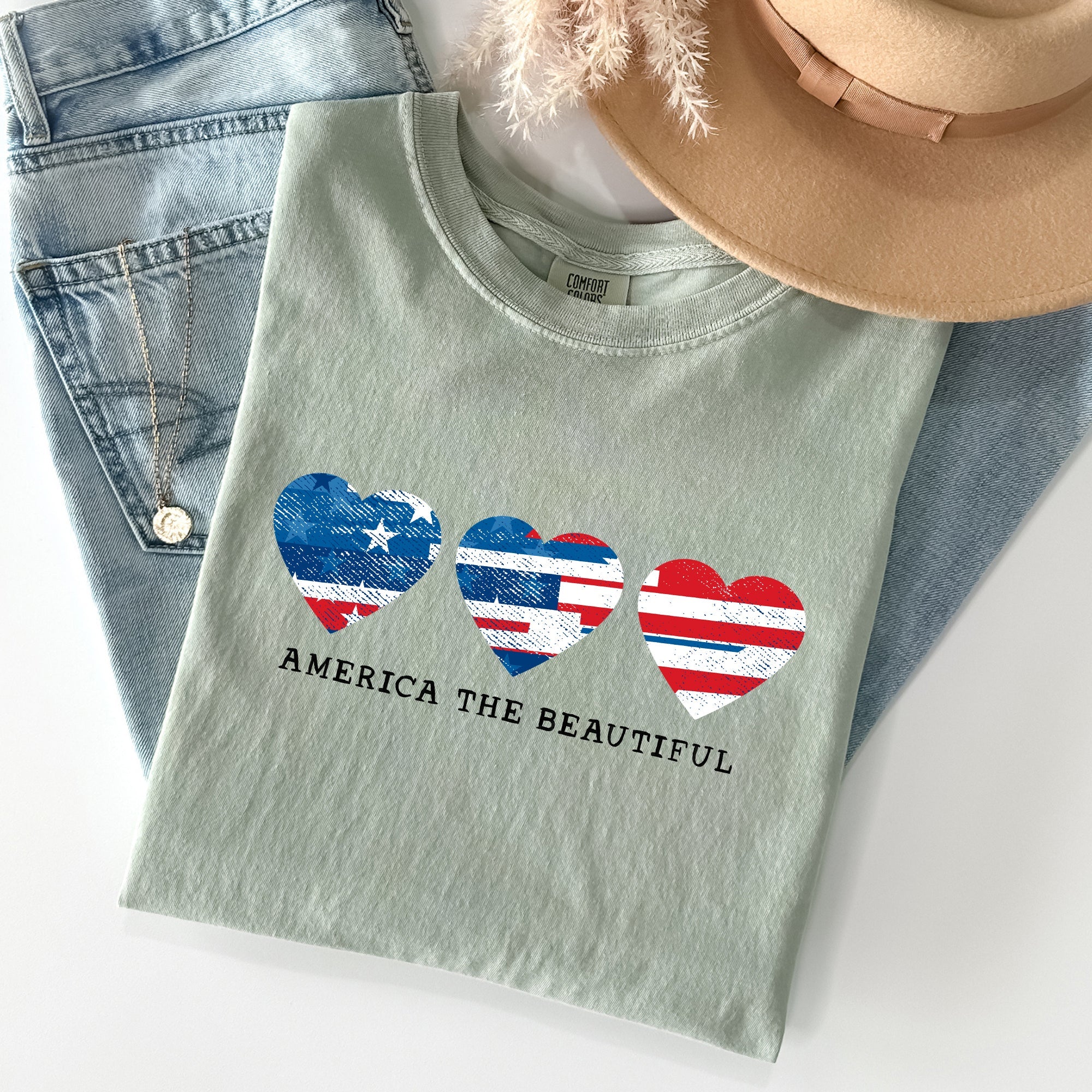 America The Beautiful, Retro Hearts, Patriotic Tshirt Comfort Colors T-Shirt