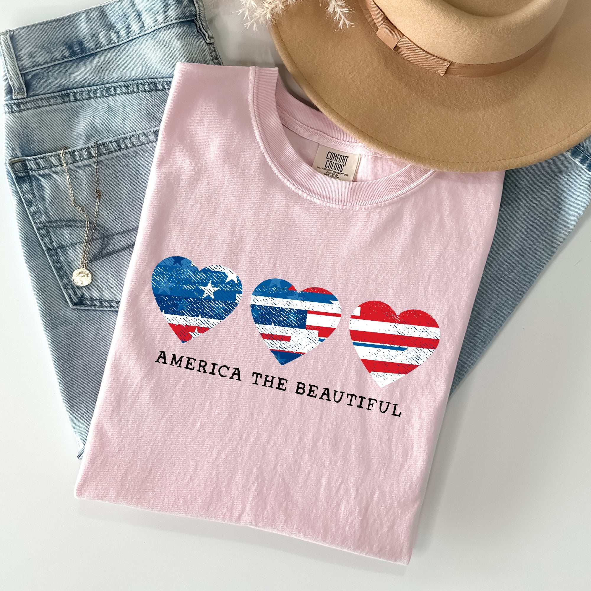 America The Beautiful, Retro Hearts, Patriotic Tshirt Comfort Colors T-Shirt
