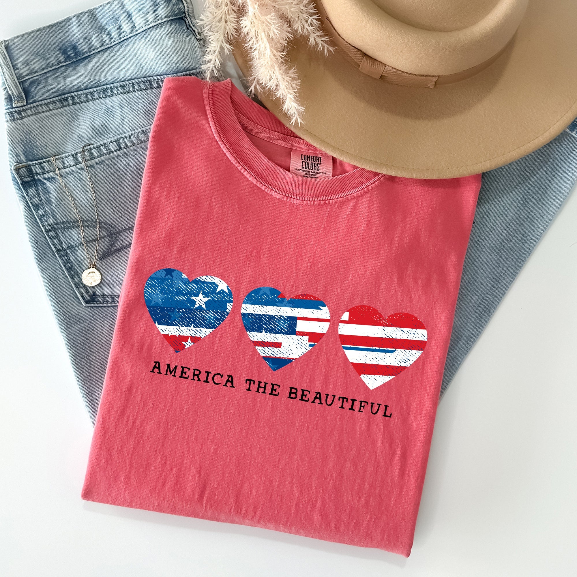 America The Beautiful, Retro Hearts, Patriotic Tshirt Comfort Colors T-Shirt