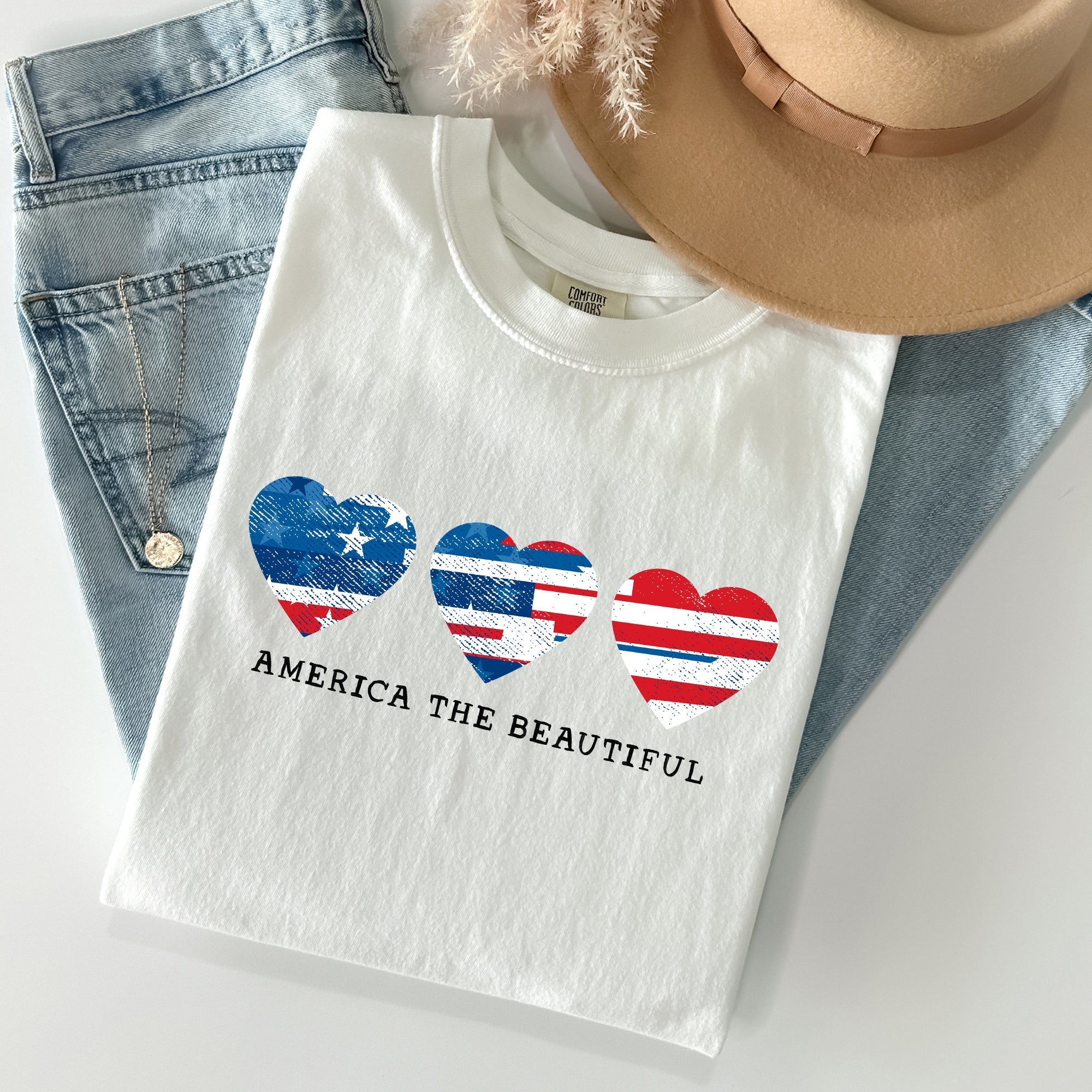America The Beautiful, Retro Hearts, Patriotic Tshirt Comfort Colors T-Shirt
