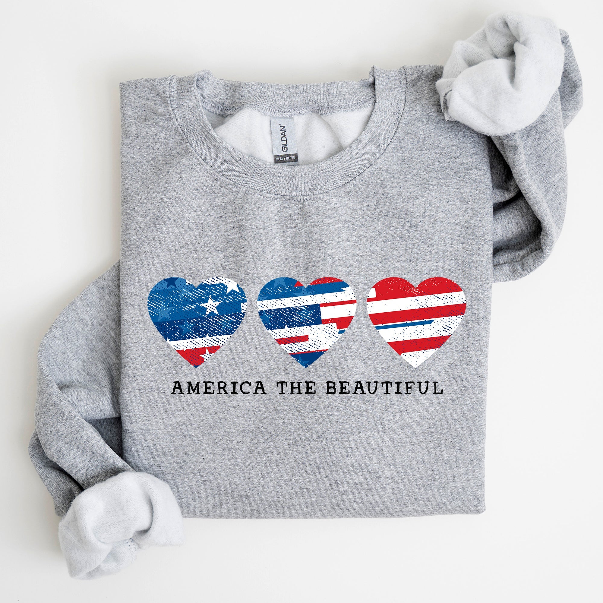 America The Beautiful, Retro Hearts, Patriotic Sweatshirt