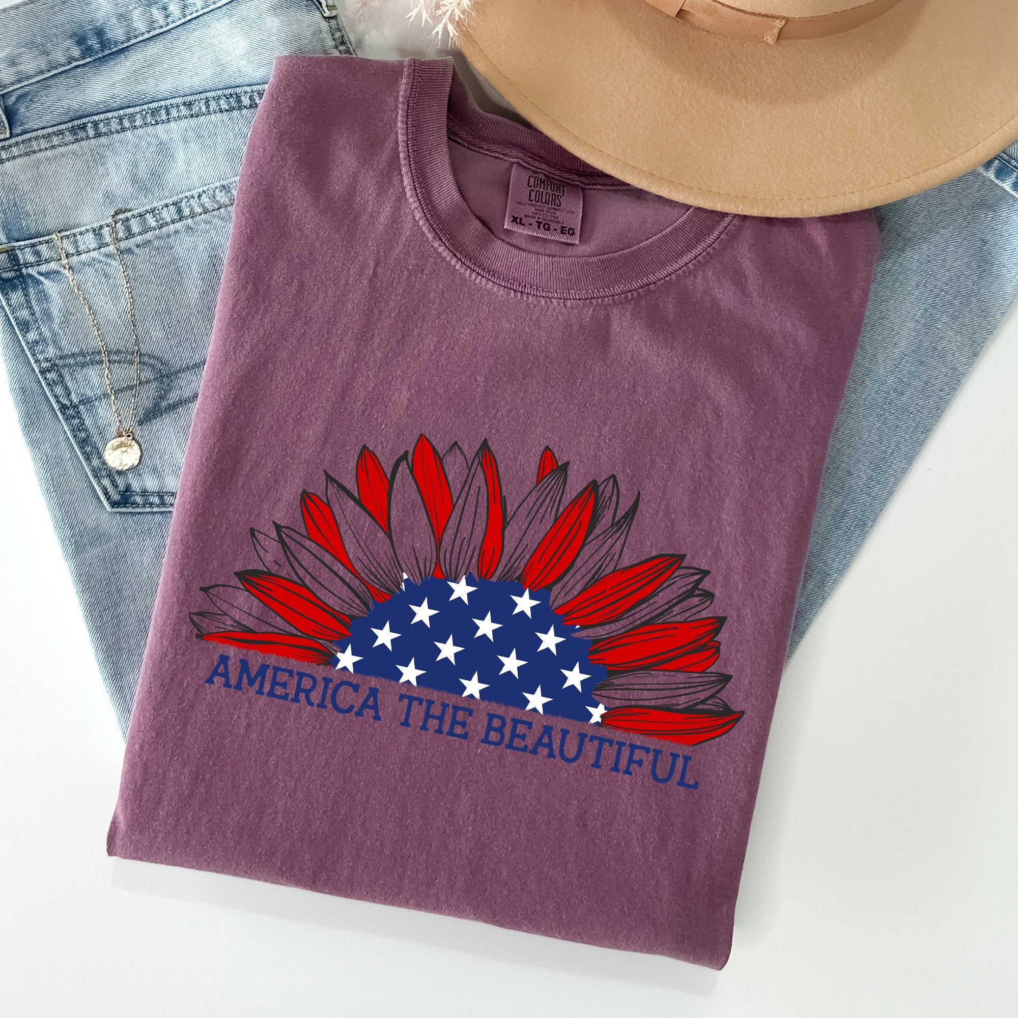 America The Beautiful, Sunflower Flag, Red White Blue Tshirt Comfort Colors T-Shirt