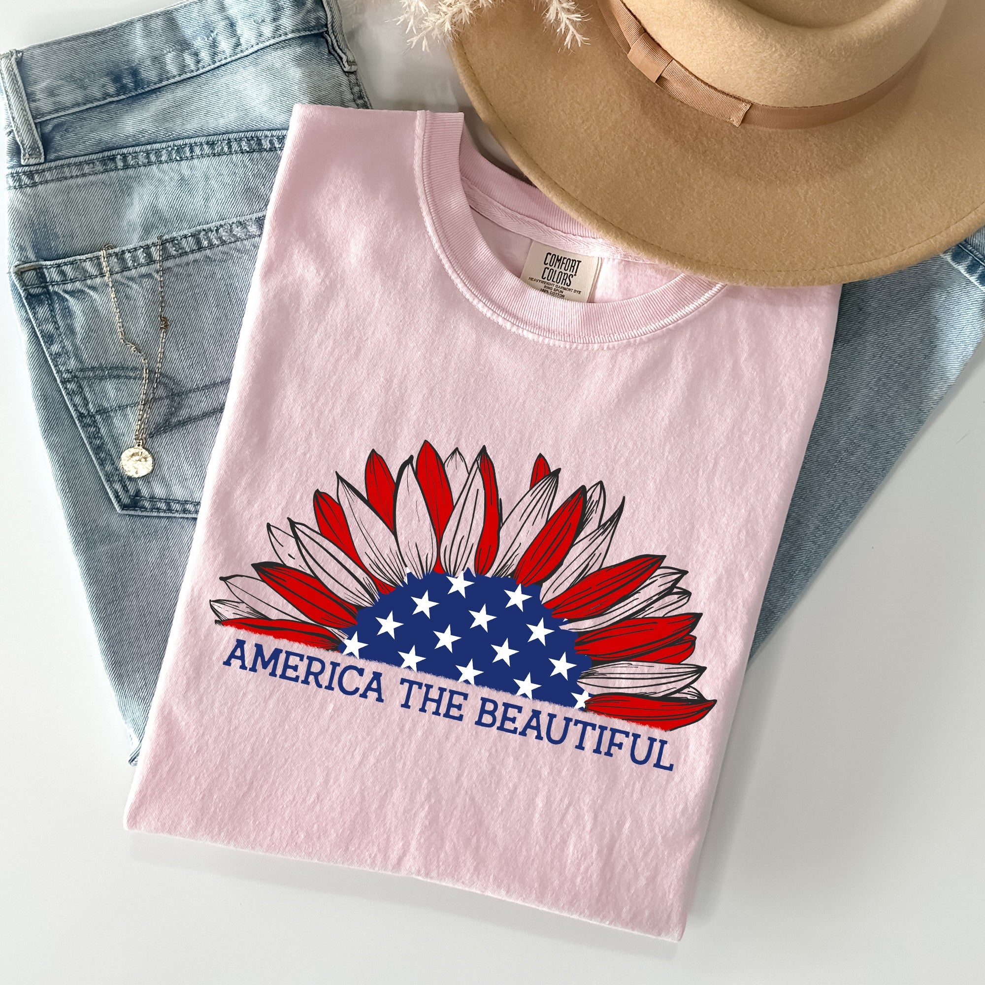 America The Beautiful, Sunflower Flag, Red White Blue Tshirt Comfort Colors T-Shirt