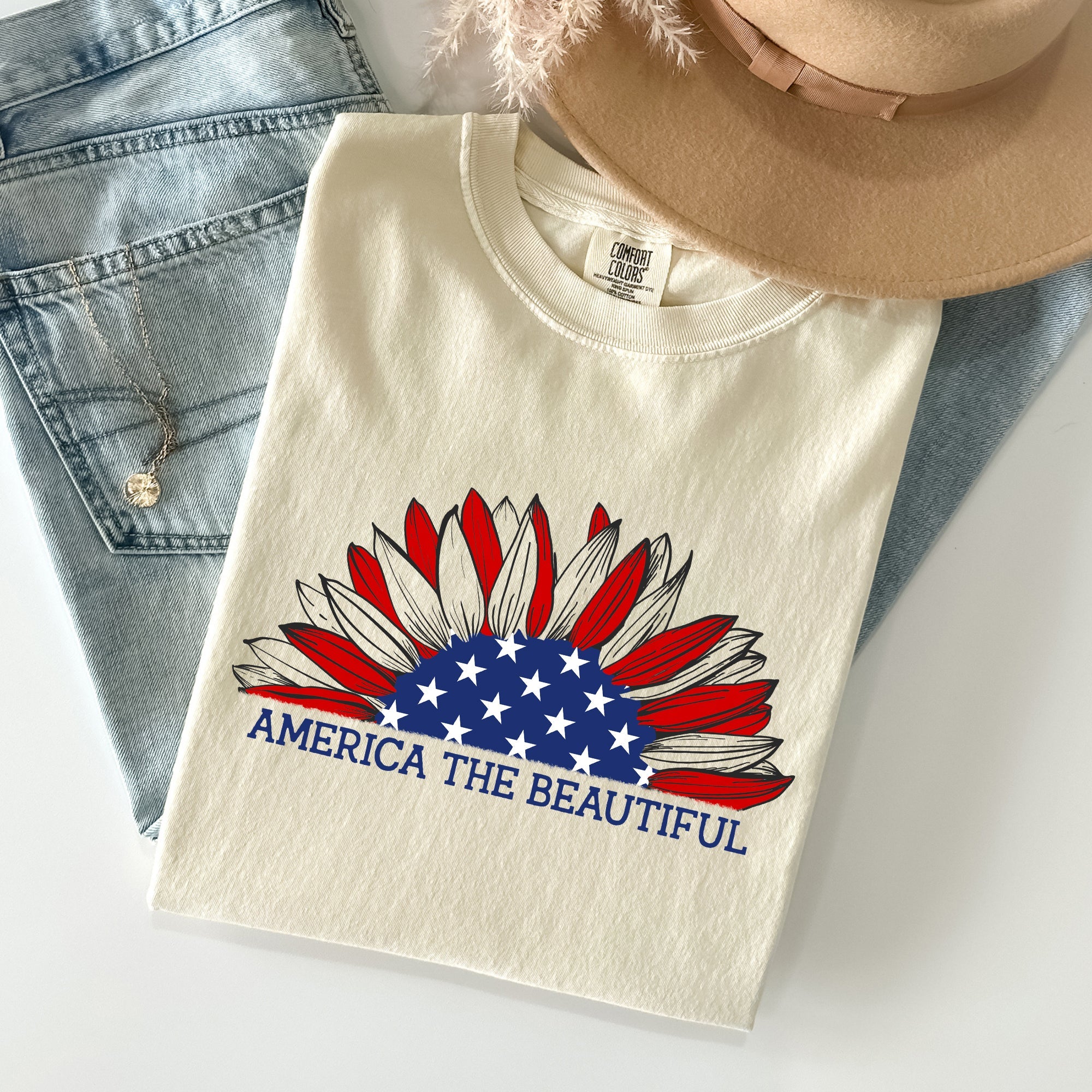 America The Beautiful, Sunflower Flag, Red White Blue Tshirt Comfort Colors T-Shirt