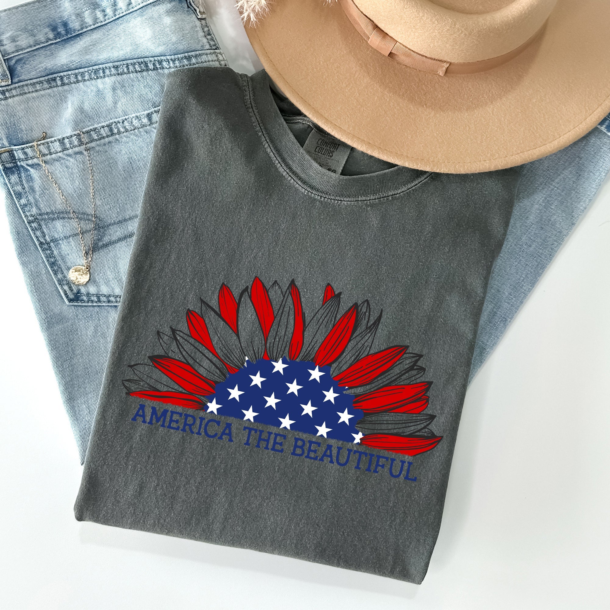 America The Beautiful, Sunflower Flag, Red White Blue Tshirt Comfort Colors T-Shirt