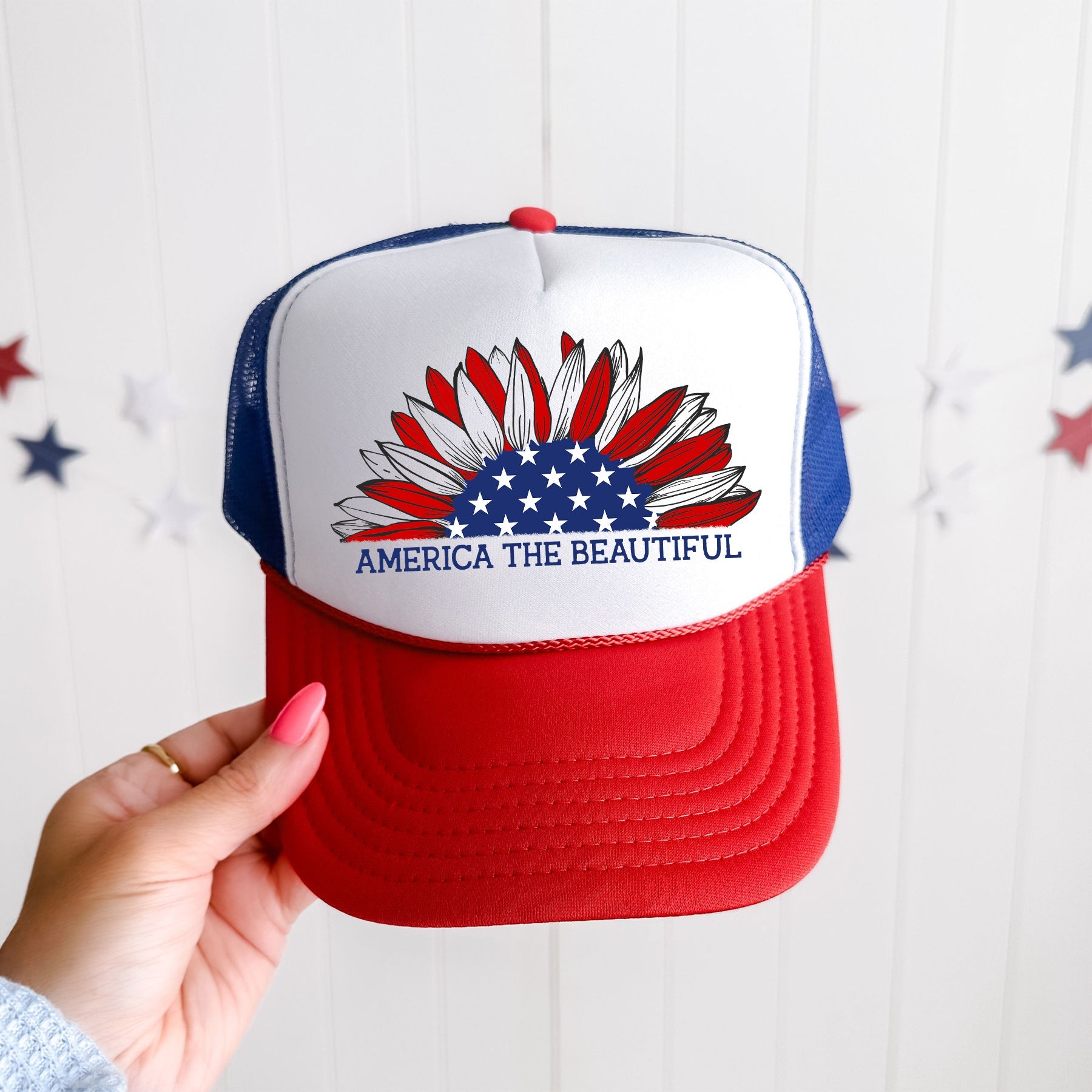 America The Beautiful, Sunflower, Patriotic, Snapback Trucker Hat