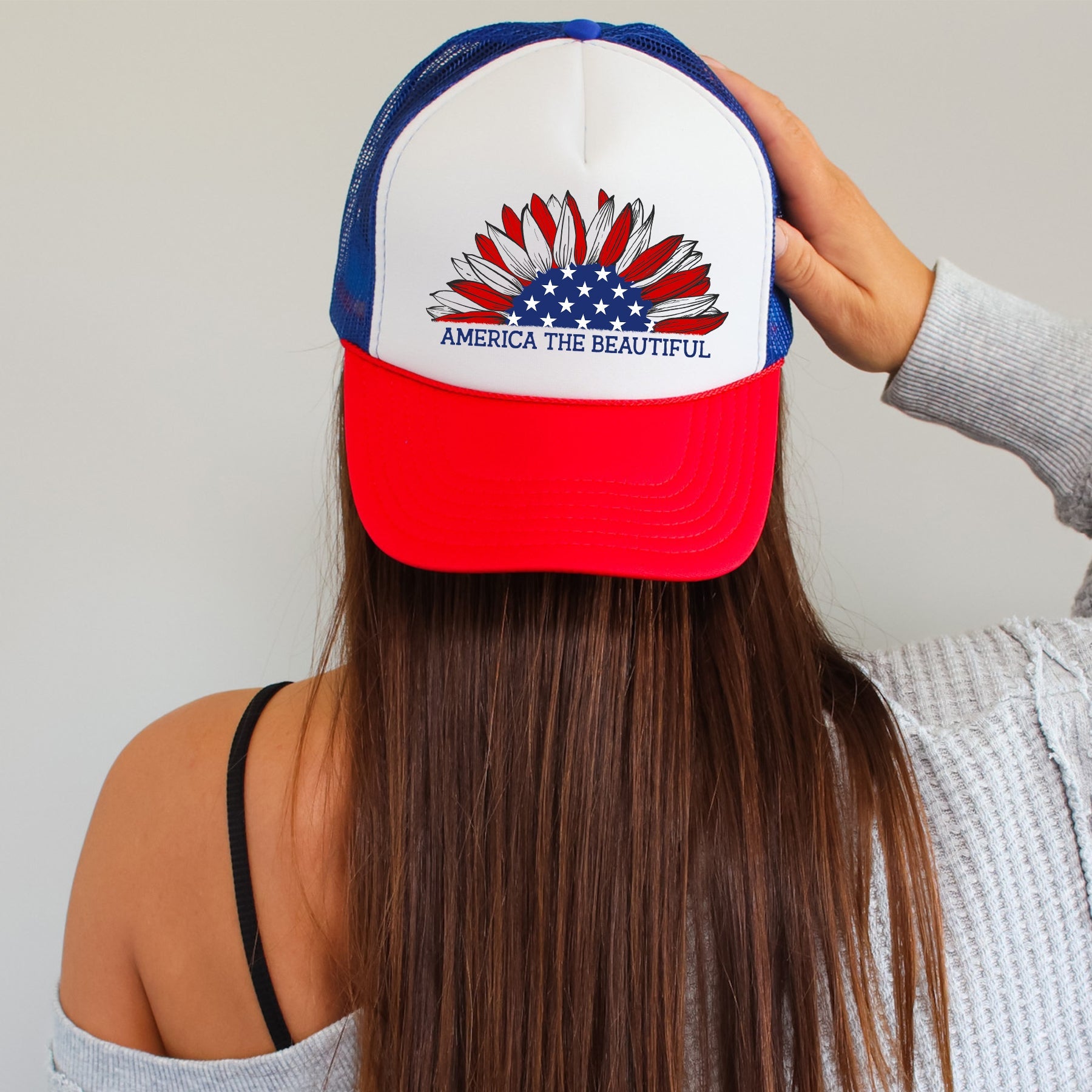 America The Beautiful, Sunflower, Patriotic, Snapback Trucker Hat