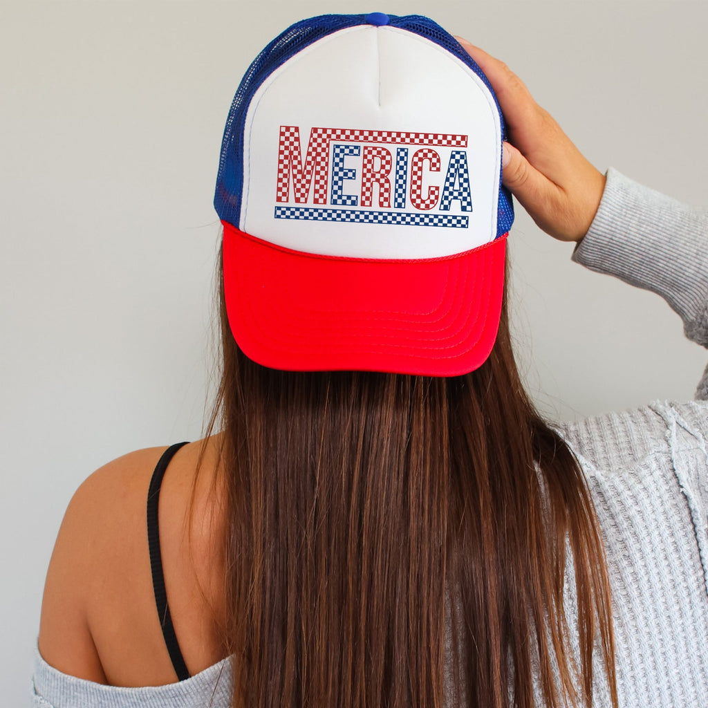 America, Checkered, Patriotic, Snapback Trucker Hat