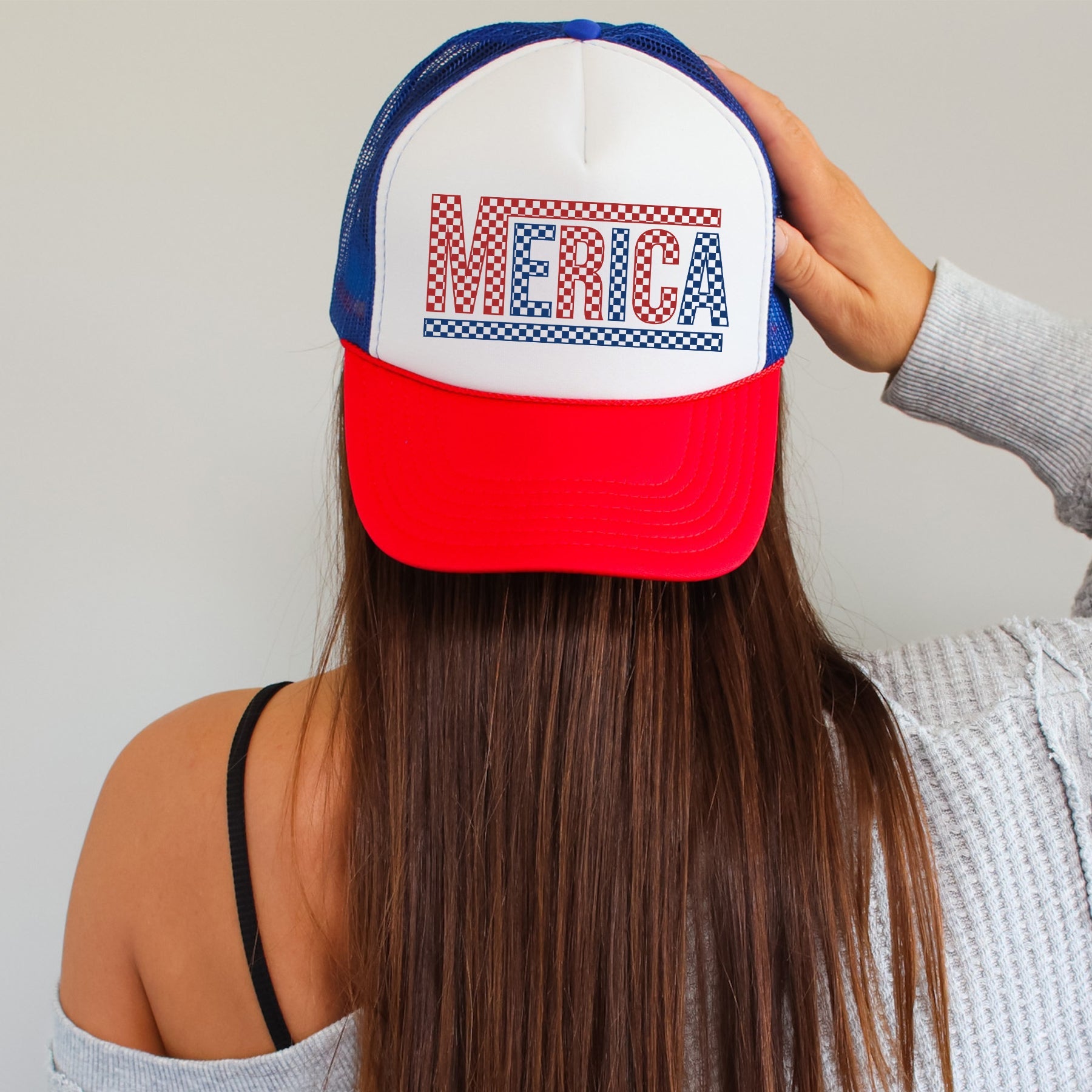 America, Checkered, Patriotic, Snapback Trucker Hat