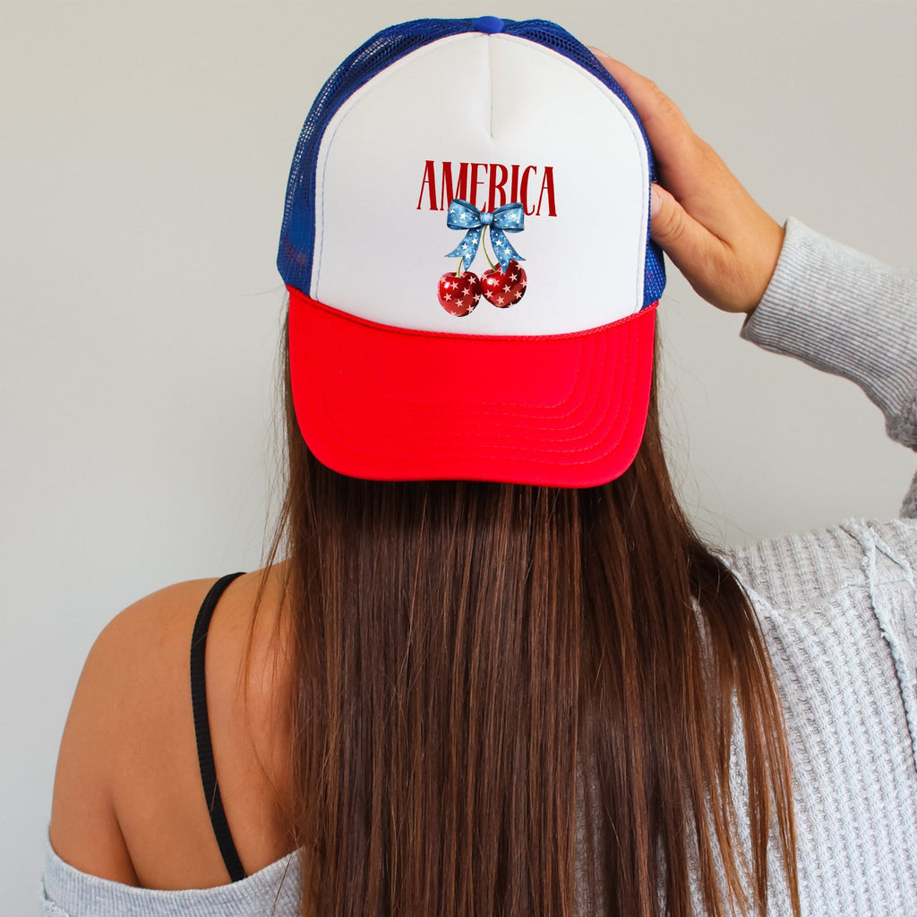 America, Cherries, Patriotic, Snapback Trucker Hat