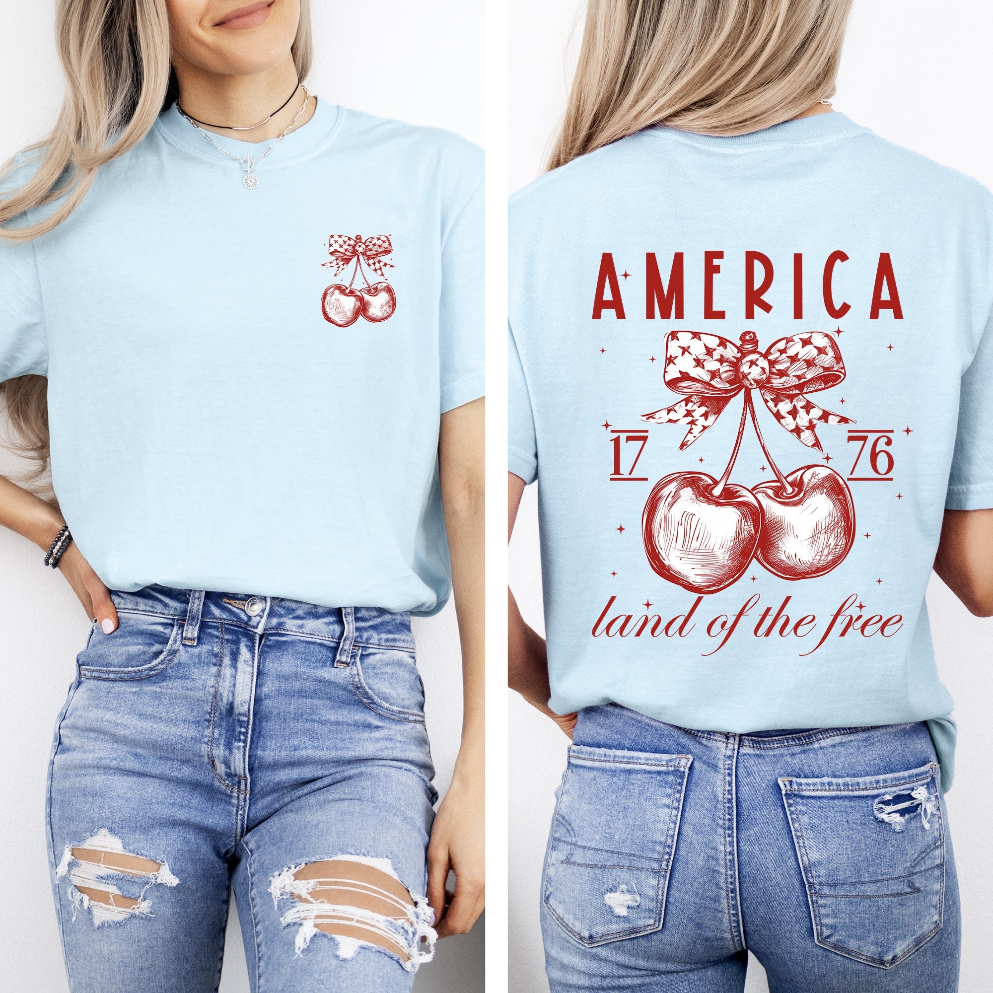 America, Land Of The Free, 1776, Cherries, Patriotic, 4th of July Tshirt Comfort Colors T-Shirt