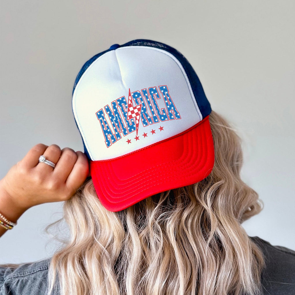 America, Lightning Bolt, Patriotic, Snapback Trucker Hat