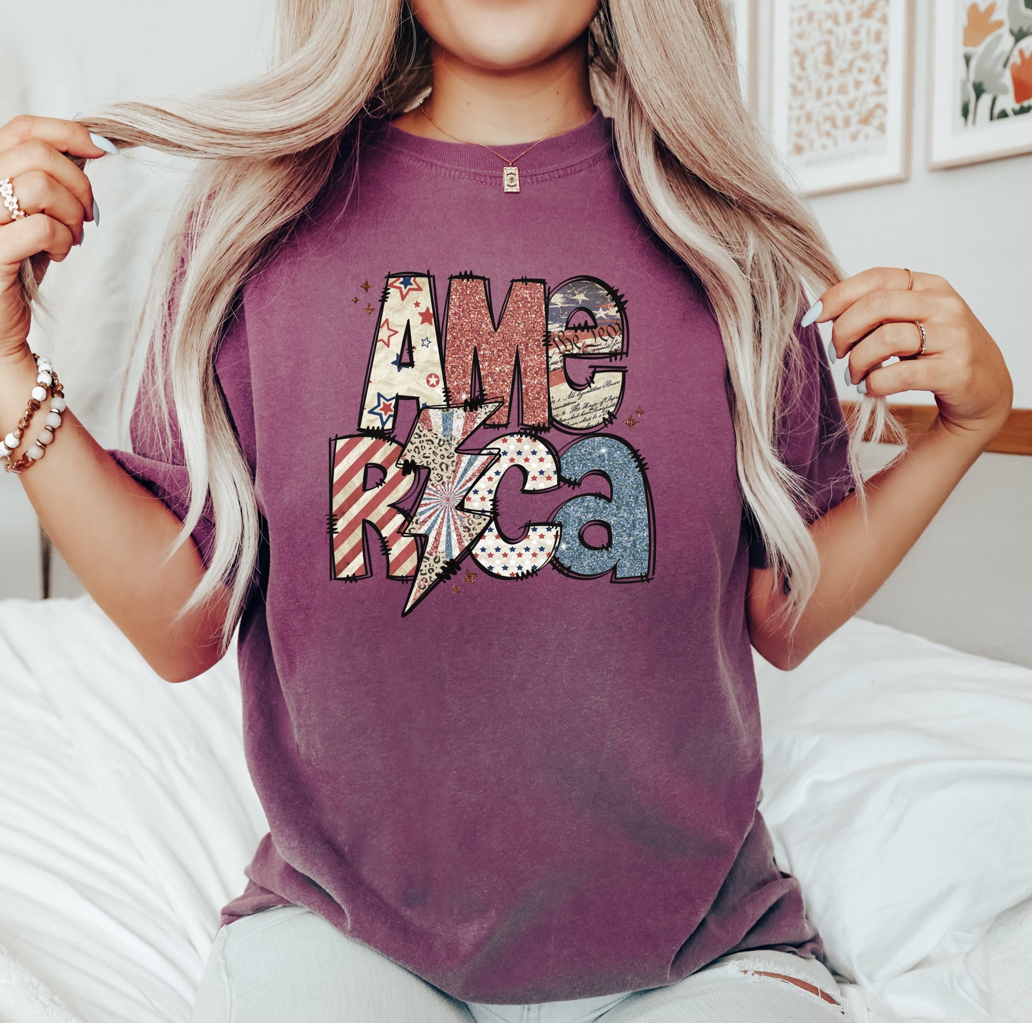 America, Patriotic, Lightening Bolt, Patterns, Patch, Tshirt Comfort Colors T-Shirt