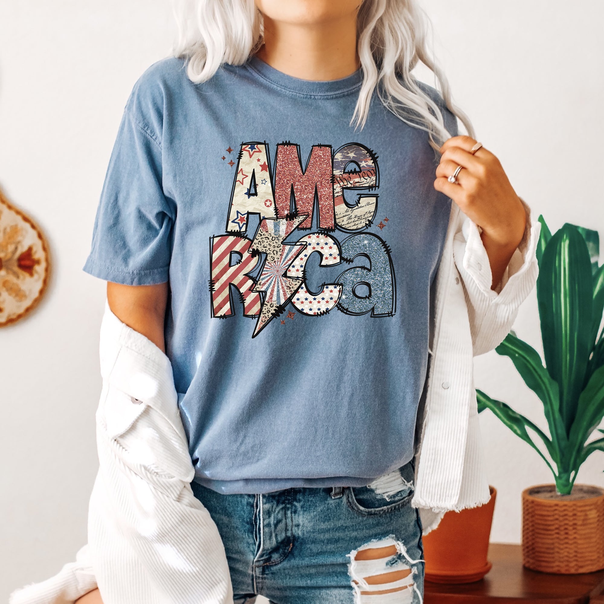 America, Patriotic, Lightening Bolt, Patterns, Patch, Tshirt Comfort Colors T-Shirt