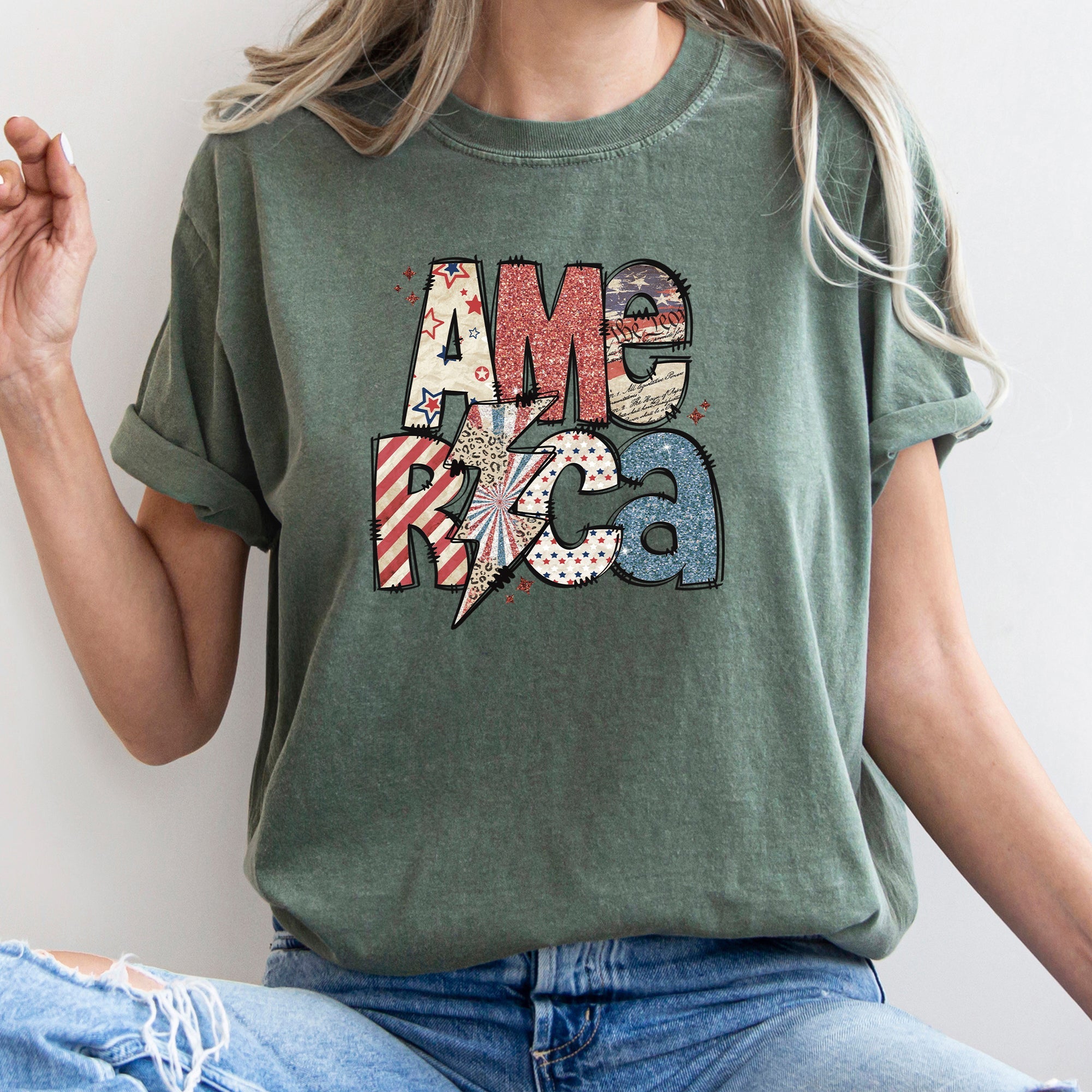 America, Patriotic, Lightening Bolt, Patterns, Patch, Tshirt Comfort Colors T-Shirt