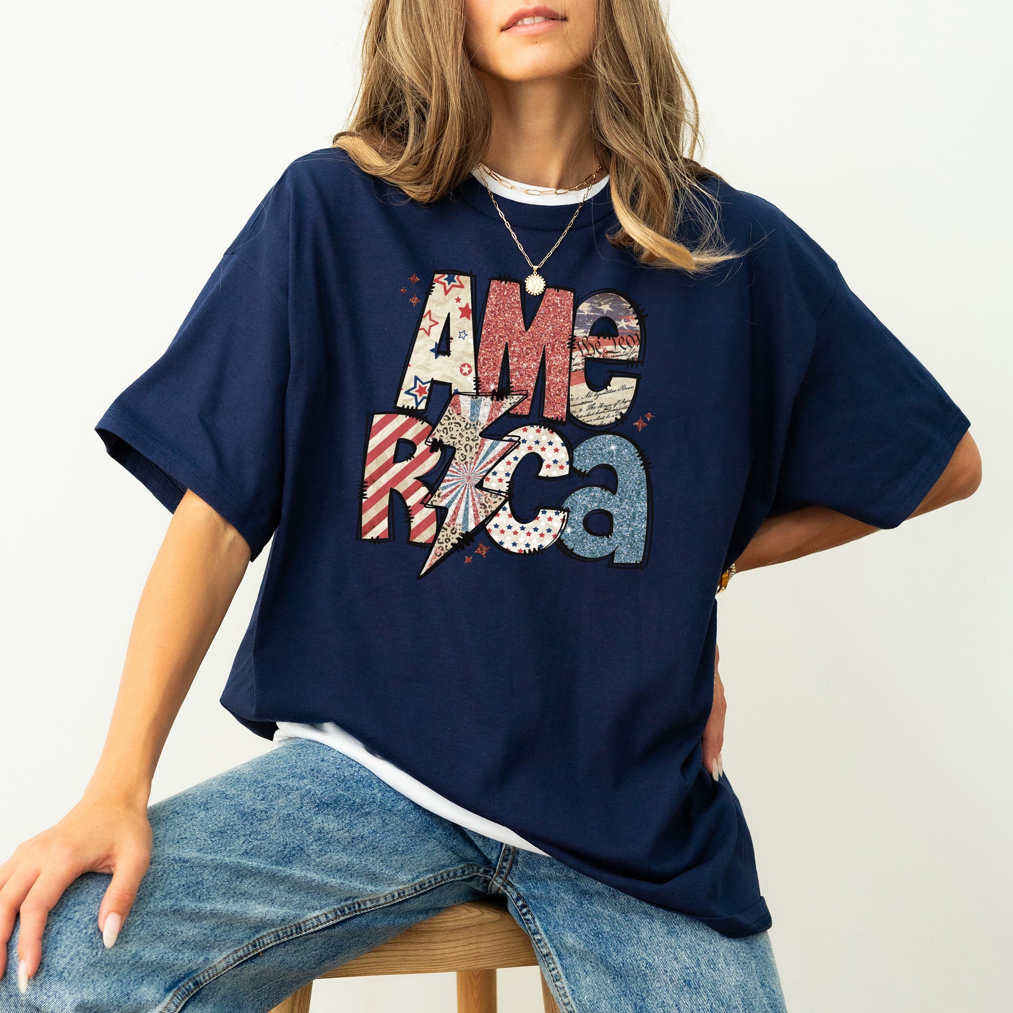 America, Patriotic, Lightening Bolt, Patterns, Patch, Tshirt Comfort Colors T-Shirt