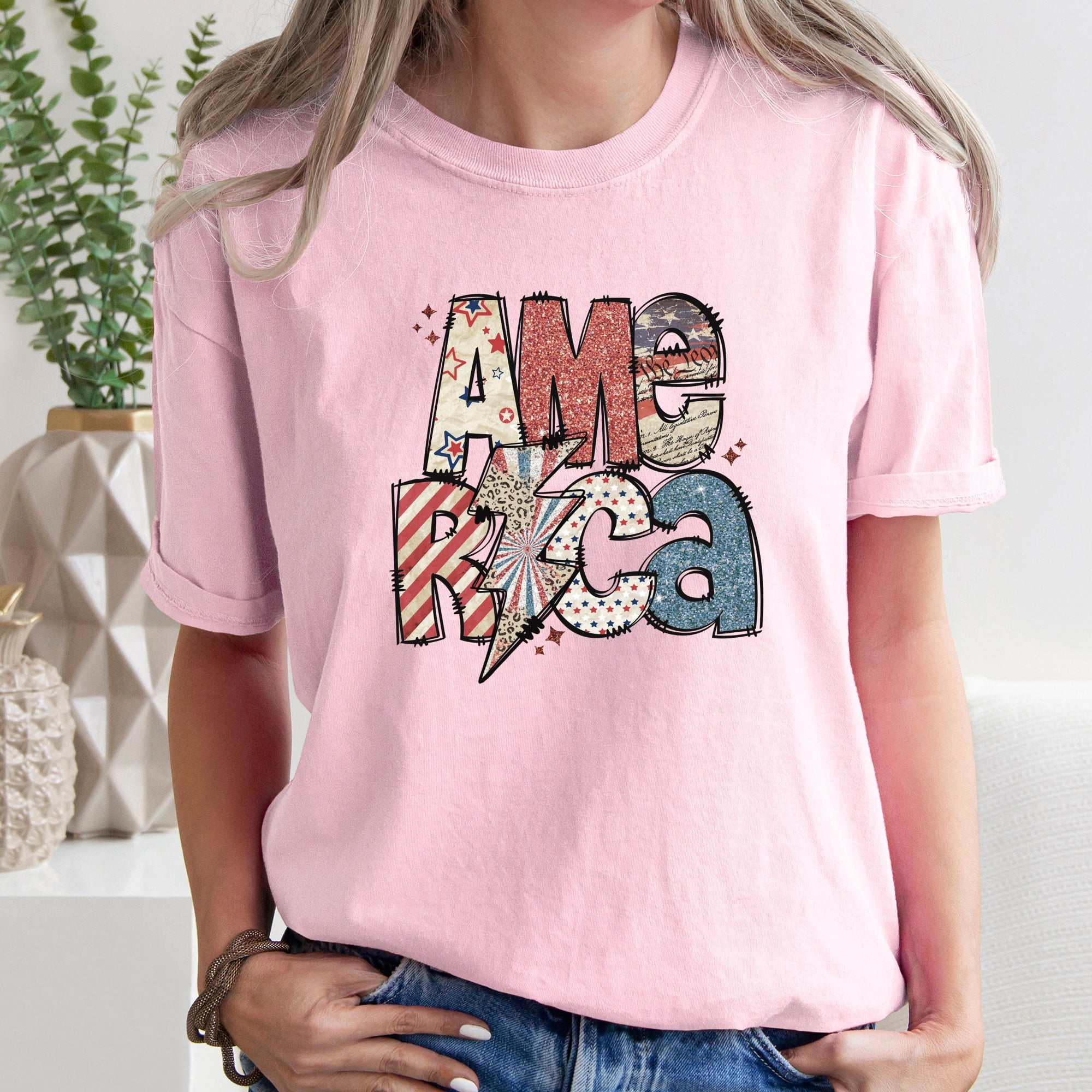 America, Patriotic, Lightening Bolt, Patterns, Patch, Tshirt Comfort Colors T-Shirt