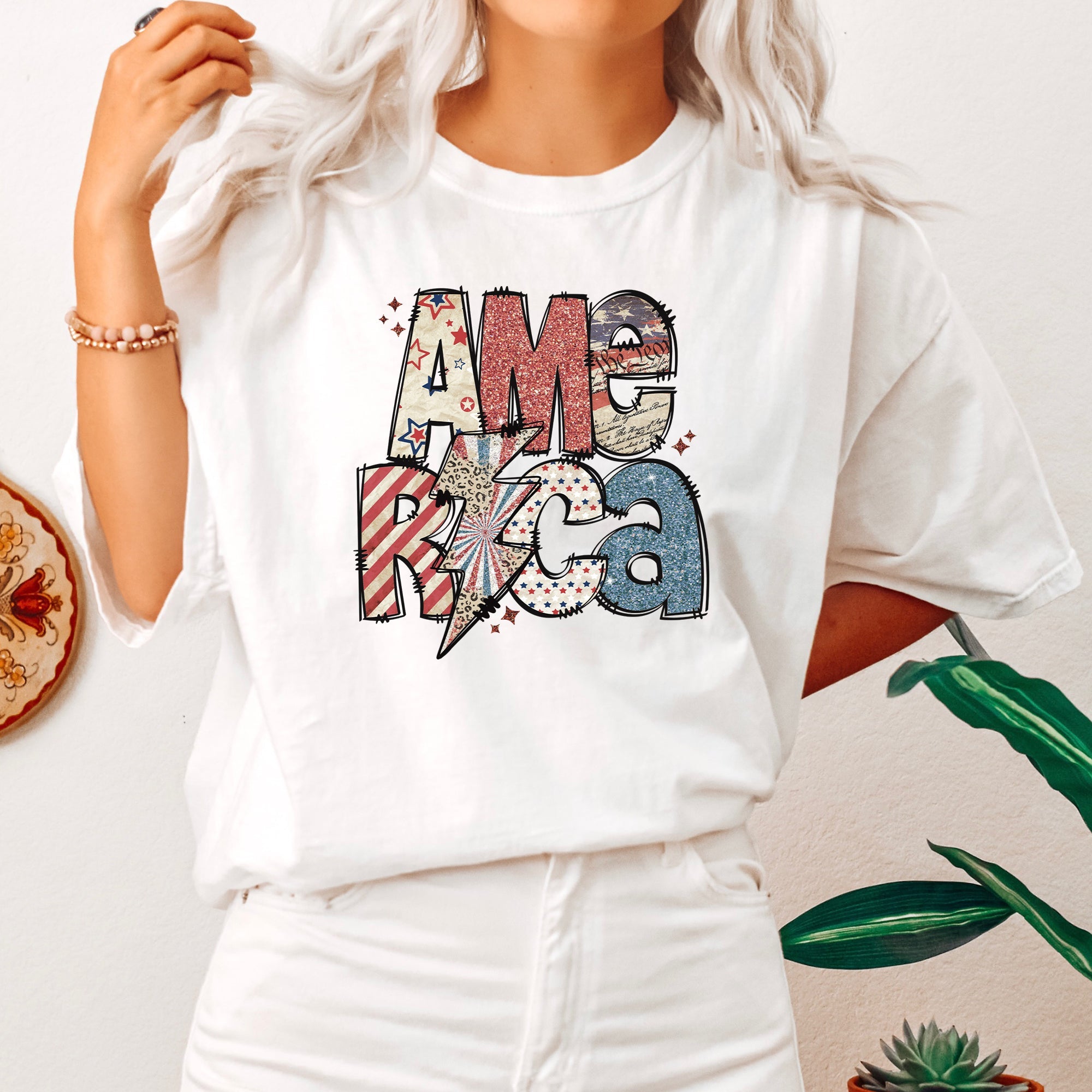 America, Patriotic, Lightening Bolt, Patterns, Patch, Tshirt Comfort Colors T-Shirt