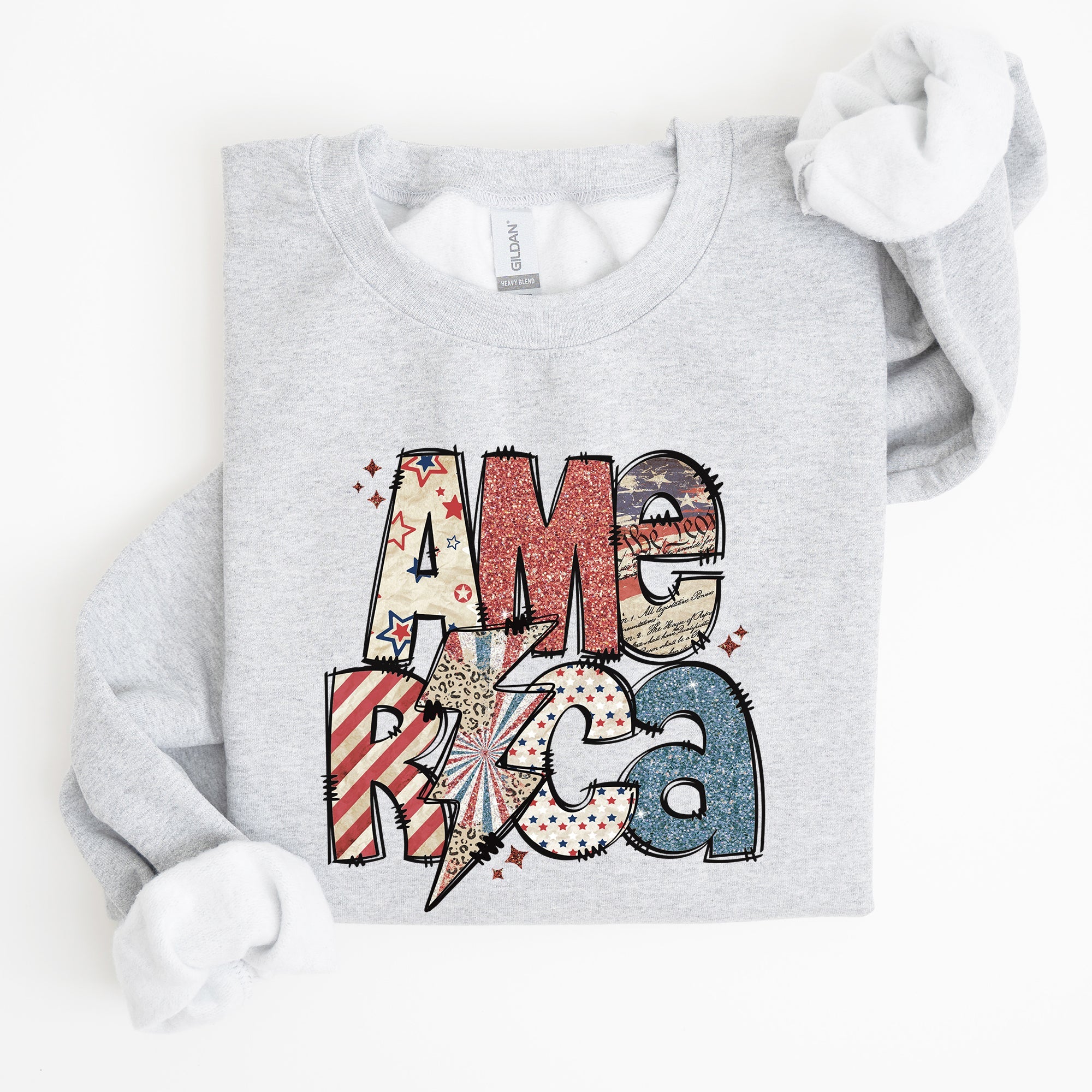 America, Patriotic Lightening Bolt Patterns Patch Sweatshirt