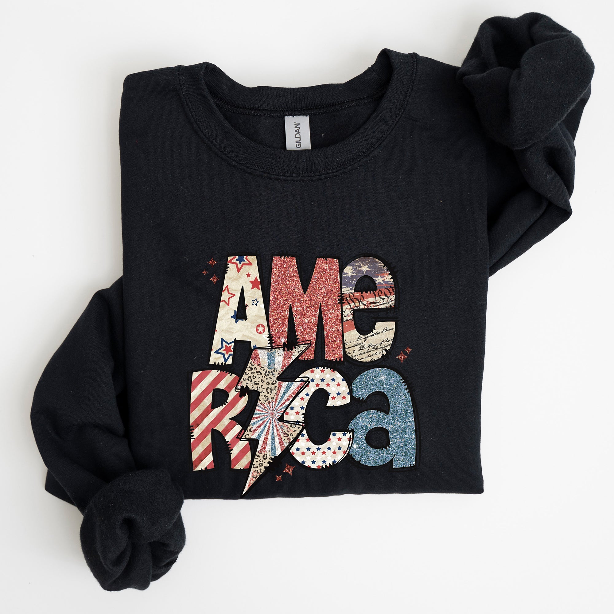 America, Patriotic Lightening Bolt Patterns Patch Sweatshirt