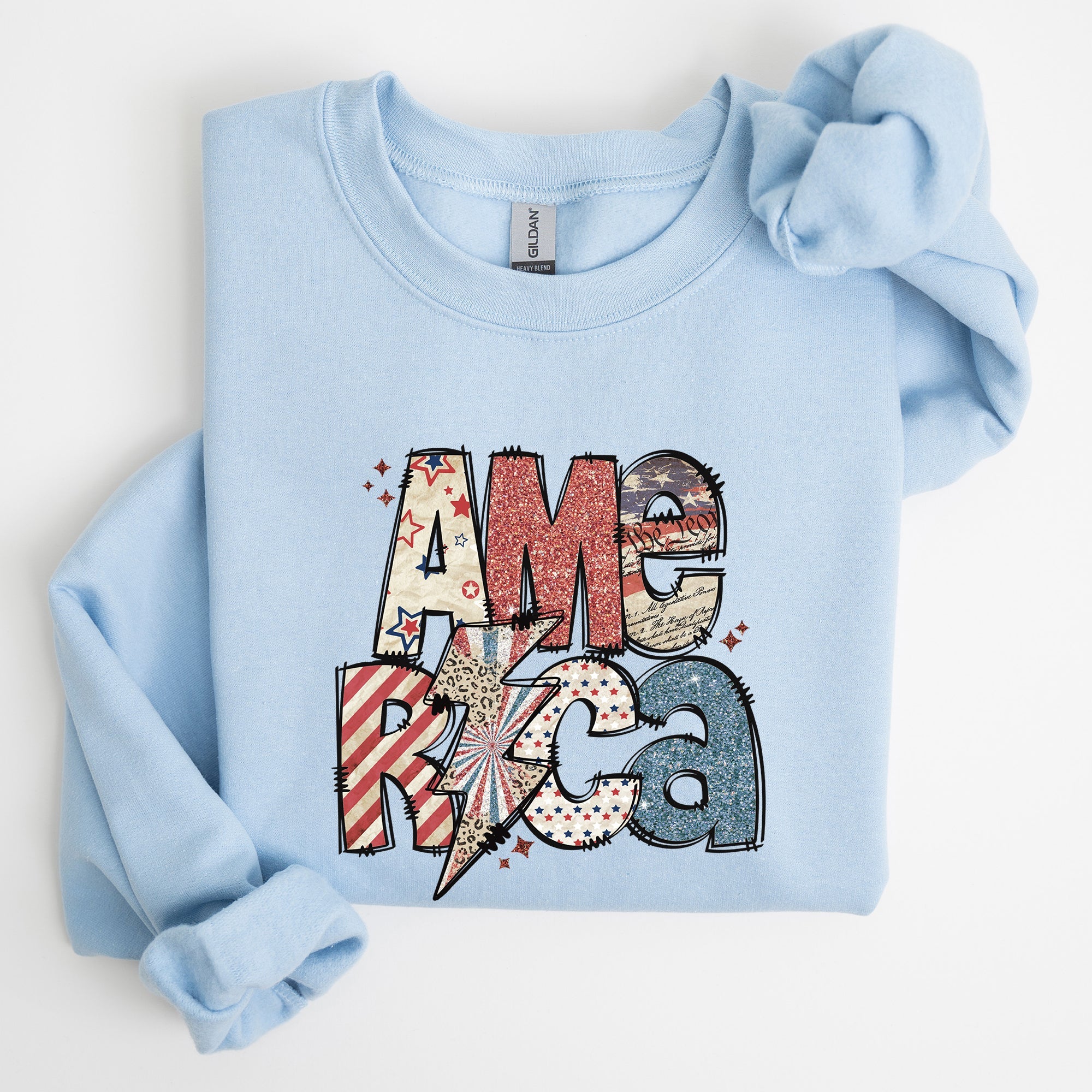 America, Patriotic Lightening Bolt Patterns Patch Sweatshirt