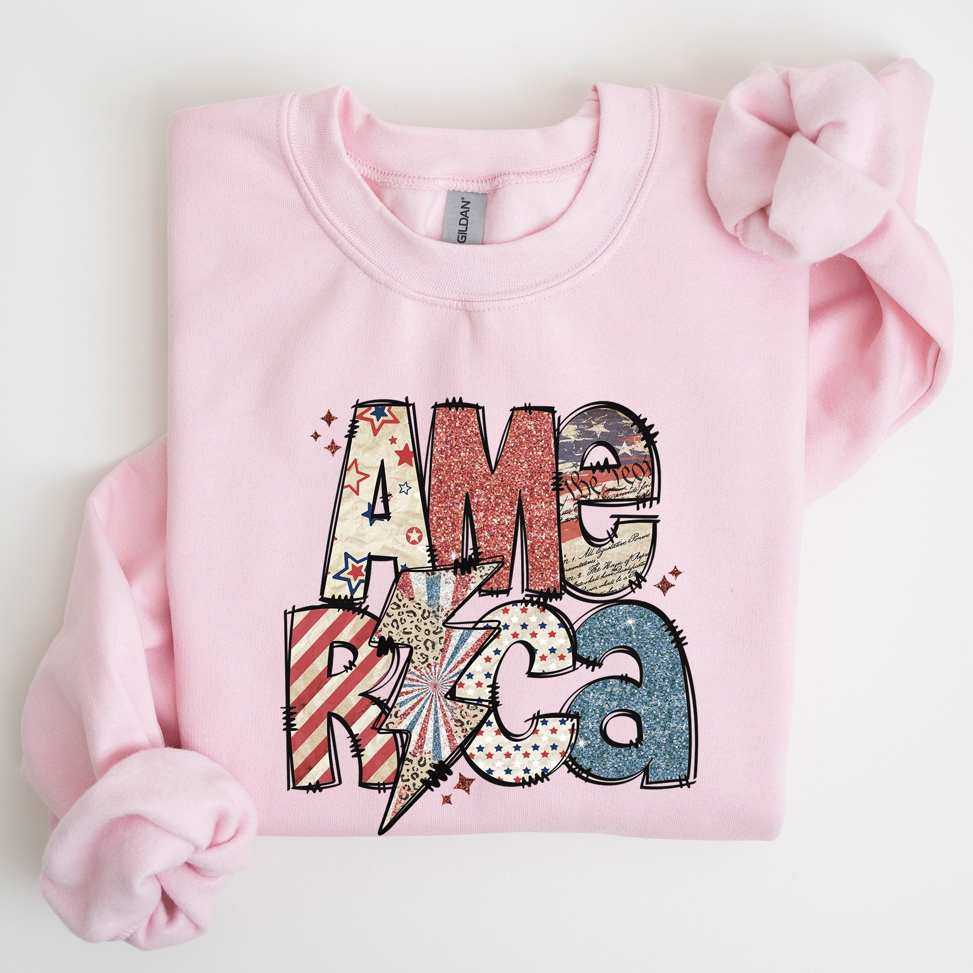 America, Patriotic Lightening Bolt Patterns Patch Sweatshirt