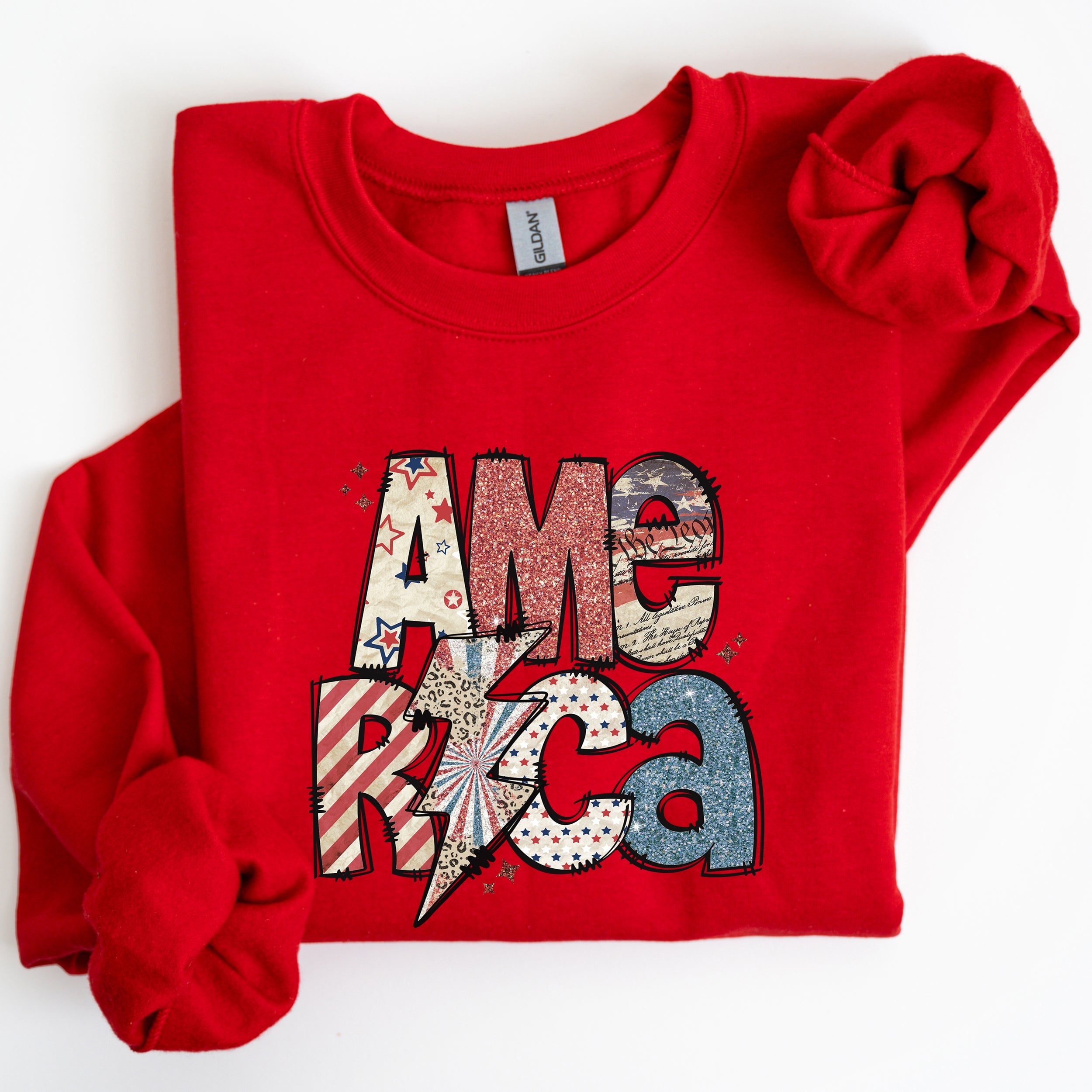 America, Patriotic Lightening Bolt Patterns Patch Sweatshirt