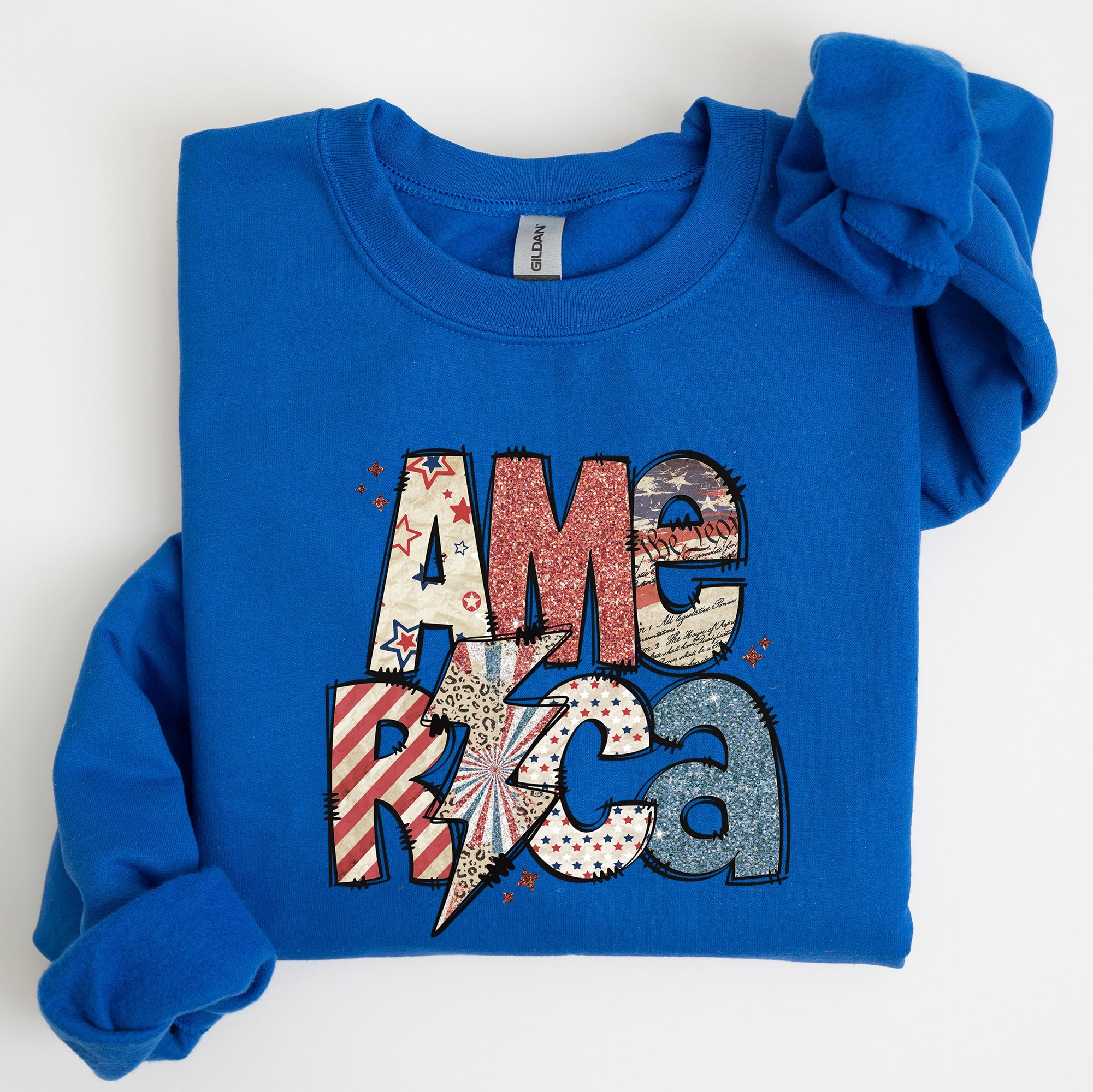 America, Patriotic Lightening Bolt Patterns Patch Sweatshirt