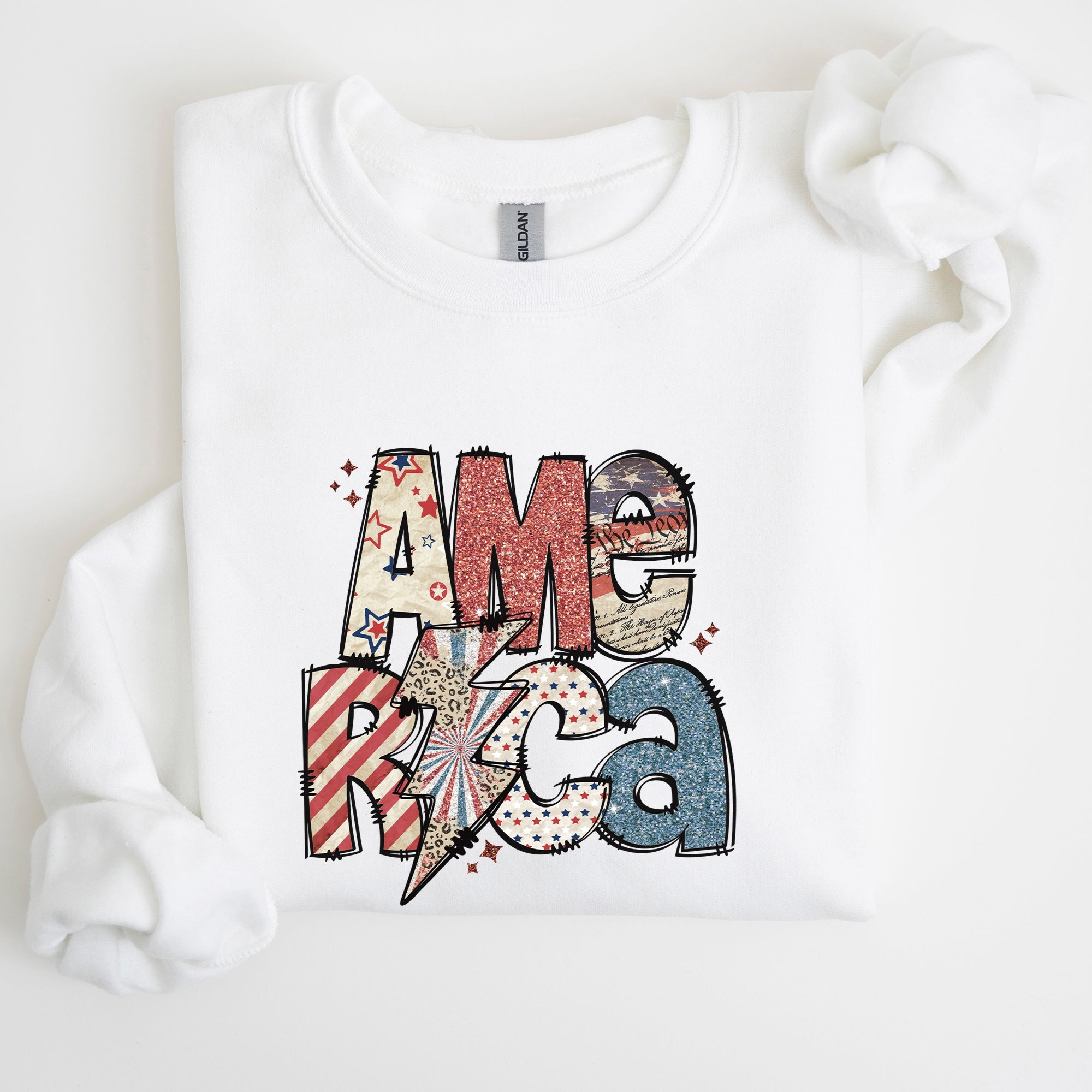 America, Patriotic Lightening Bolt Patterns Patch Sweatshirt