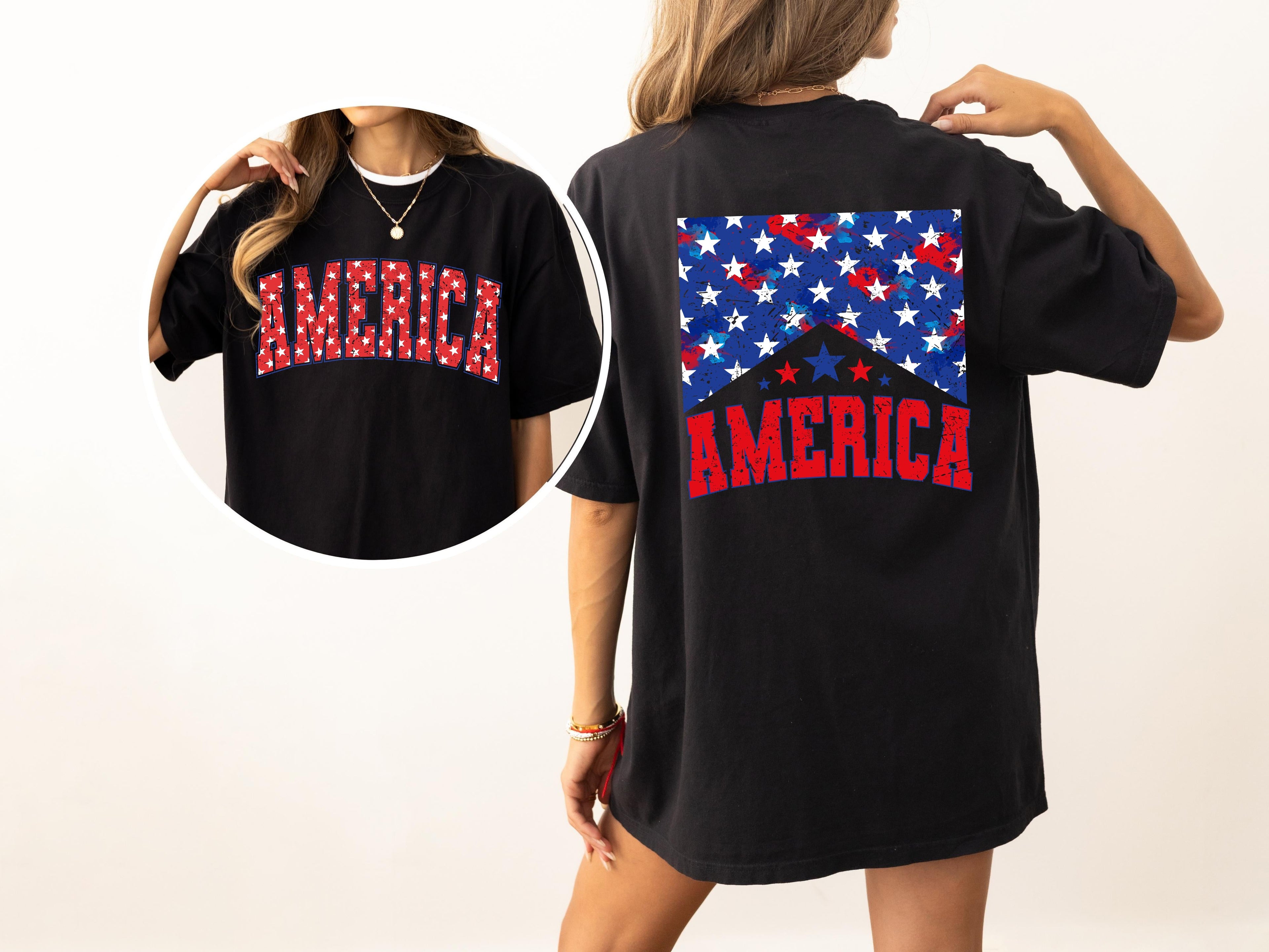 America, Red White Blue, Stars, Stripes, Patriotic, Independence Day, Front and Back, USA, Flag, Tshirt Comfort Colors T-Shirt